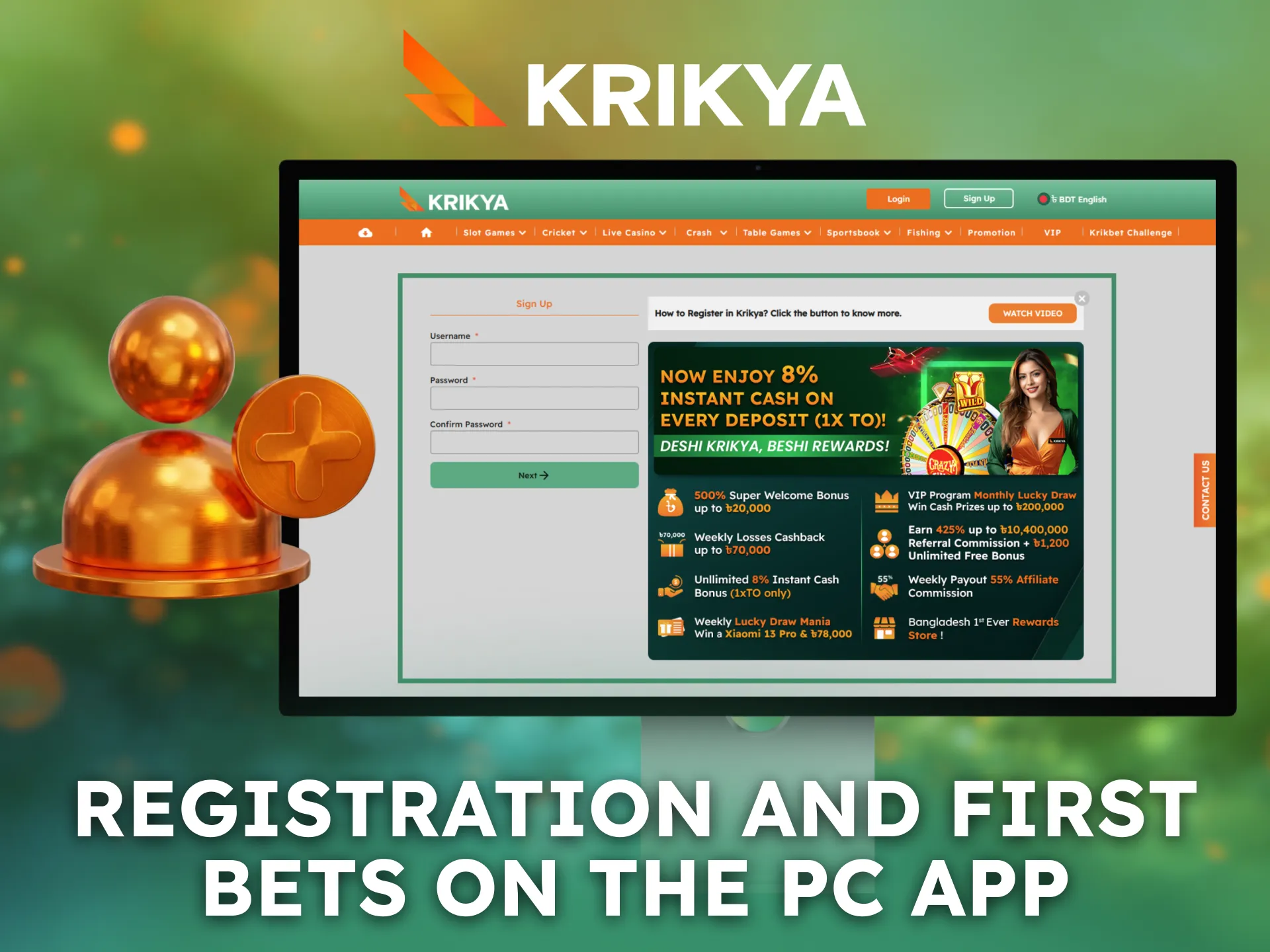 Register and place your first bets using the Krikya PC App.