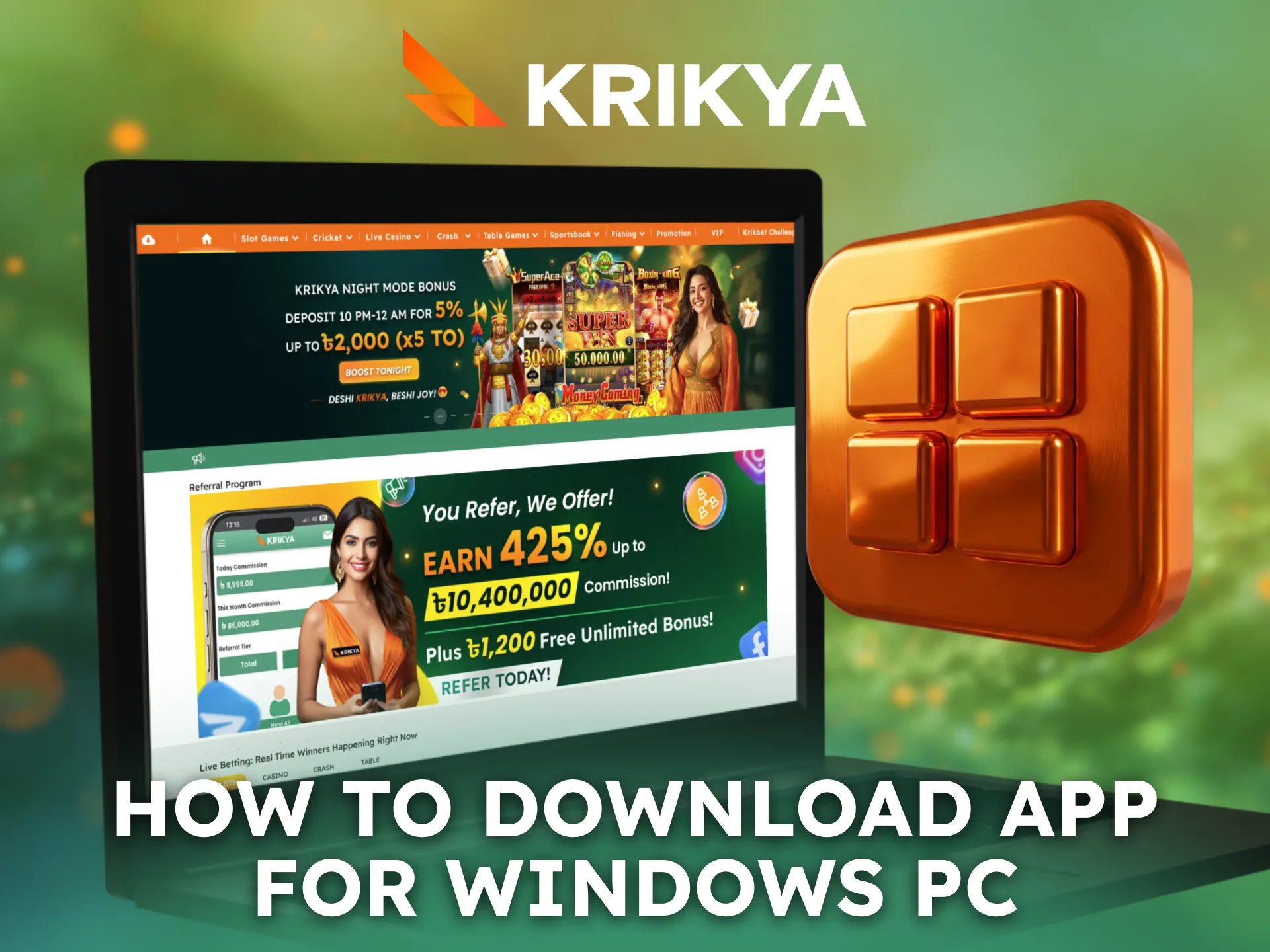 Download the Krikya PC App for Windows to start betting easily.