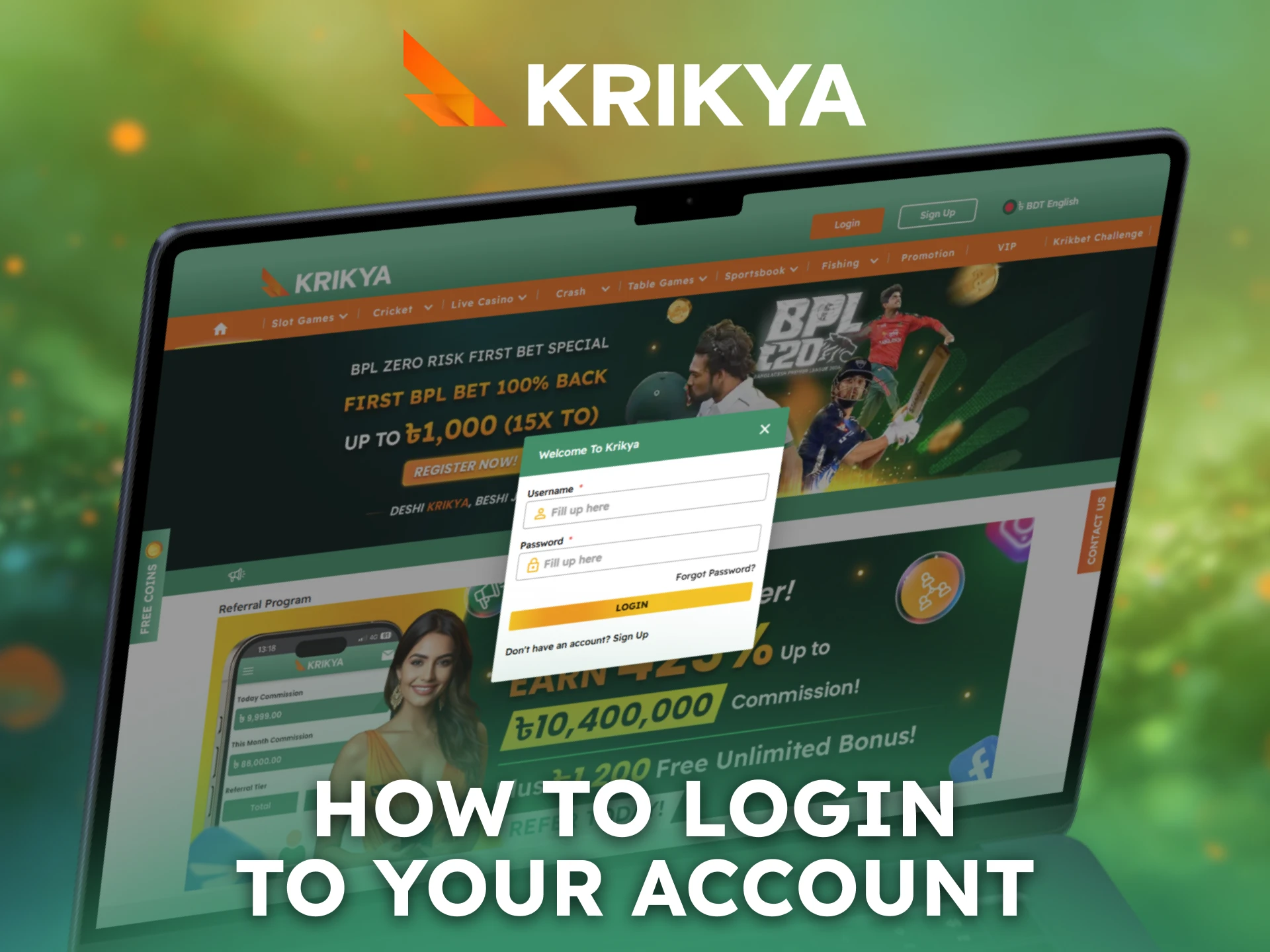 Log in to your Krikya account quickly and securely.