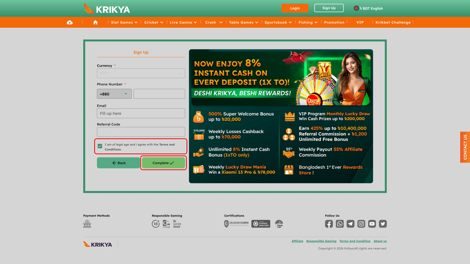 Finish account creation and access full Krikya features.