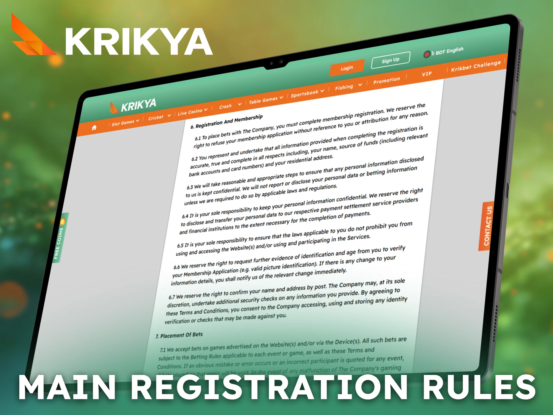 Review the main registration rules before completing Krikya sign up.