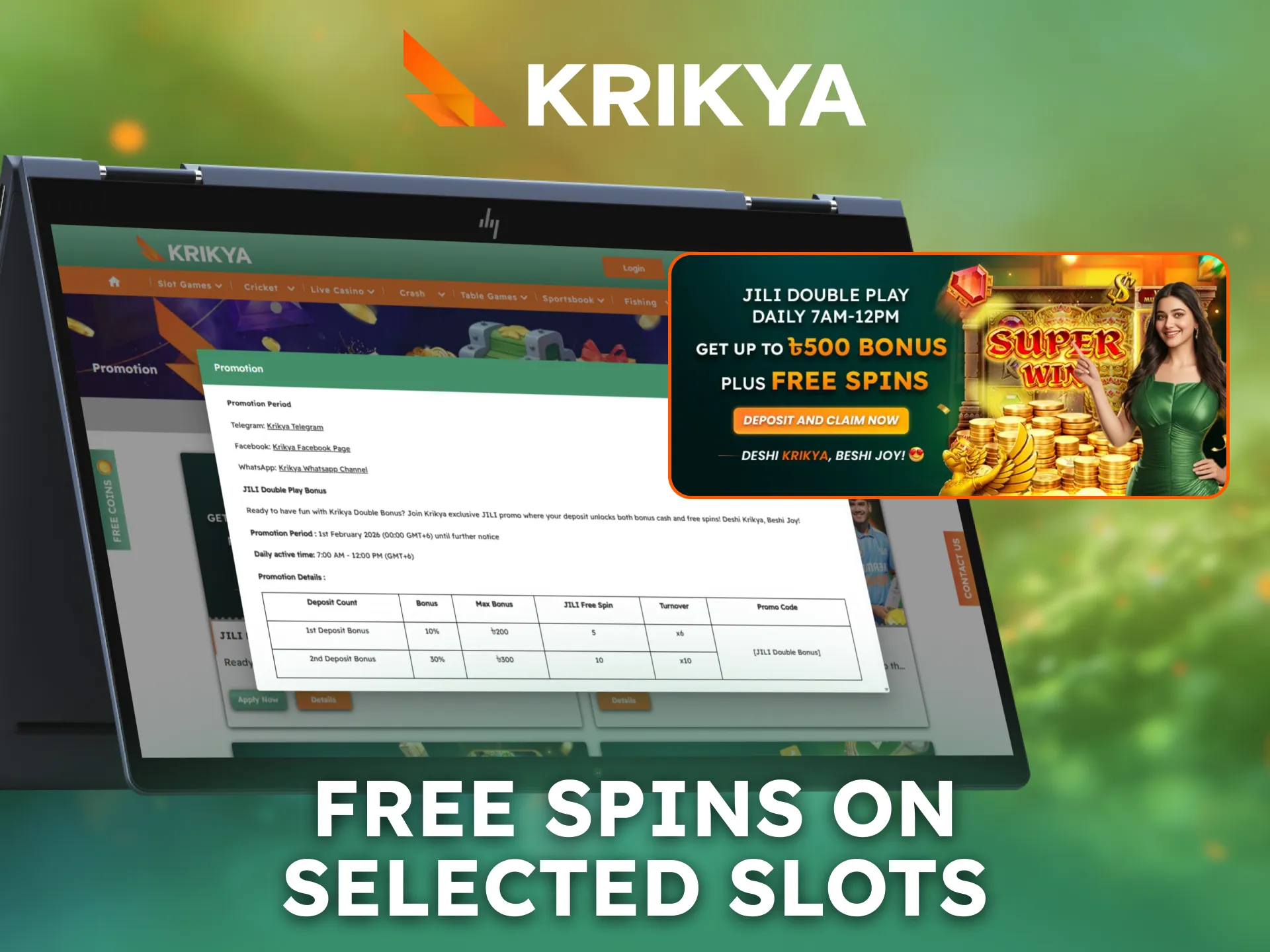 Enjoy free spins on selected slots with Krikya casino bonuses.
