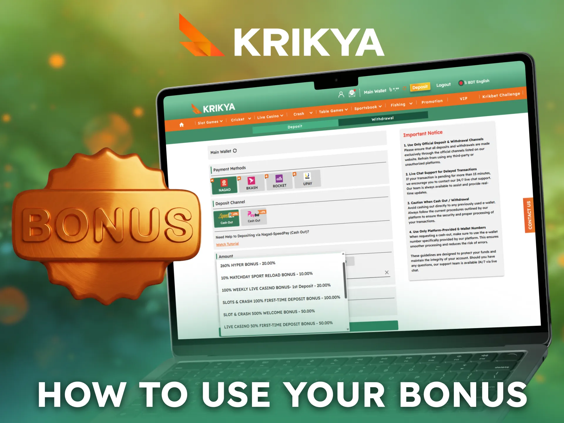 Learn how to use your Krikya bonus correctly in Bangladesh.