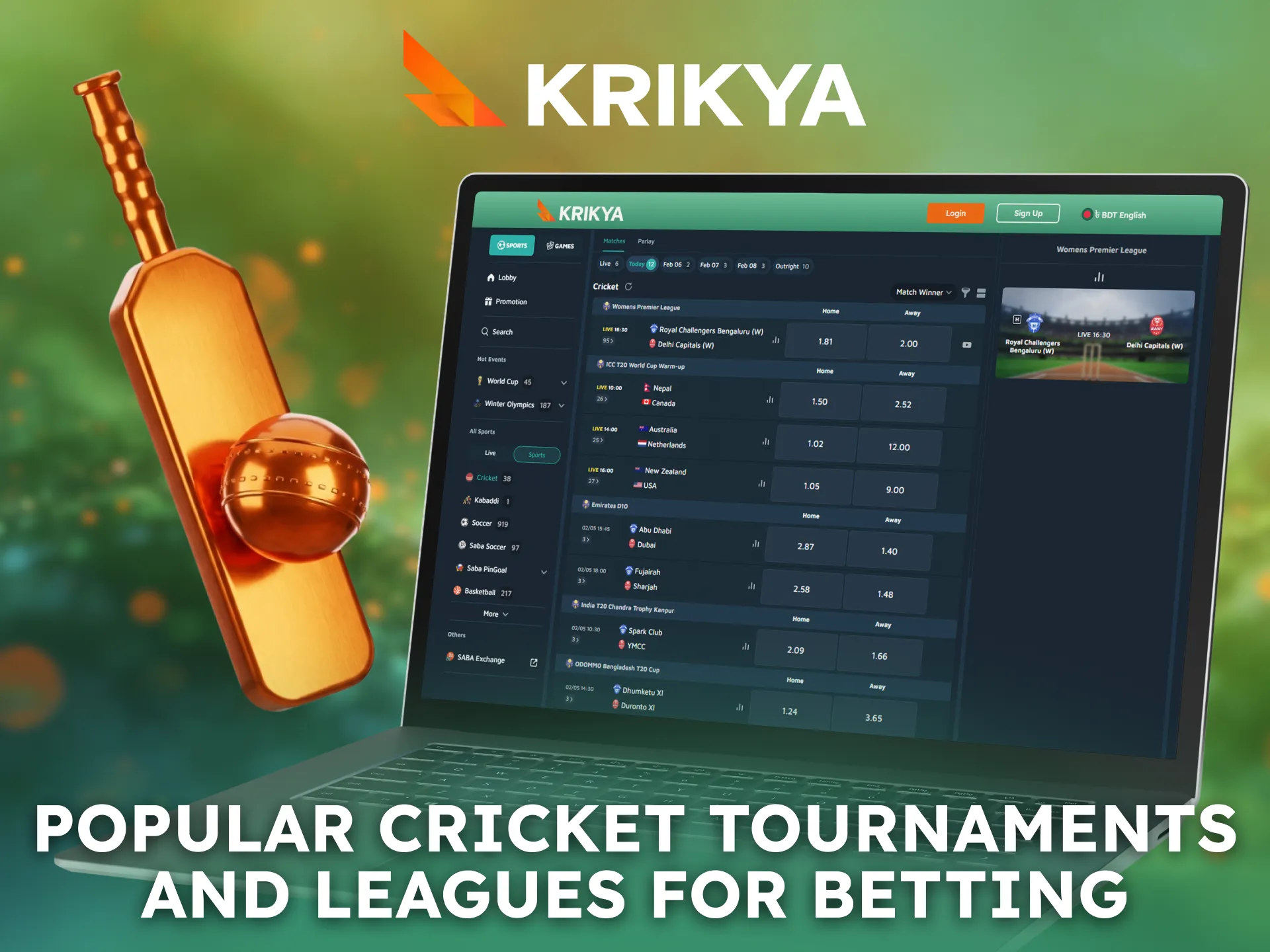 Explore popular cricket tournaments and leagues available for Krikya betting.