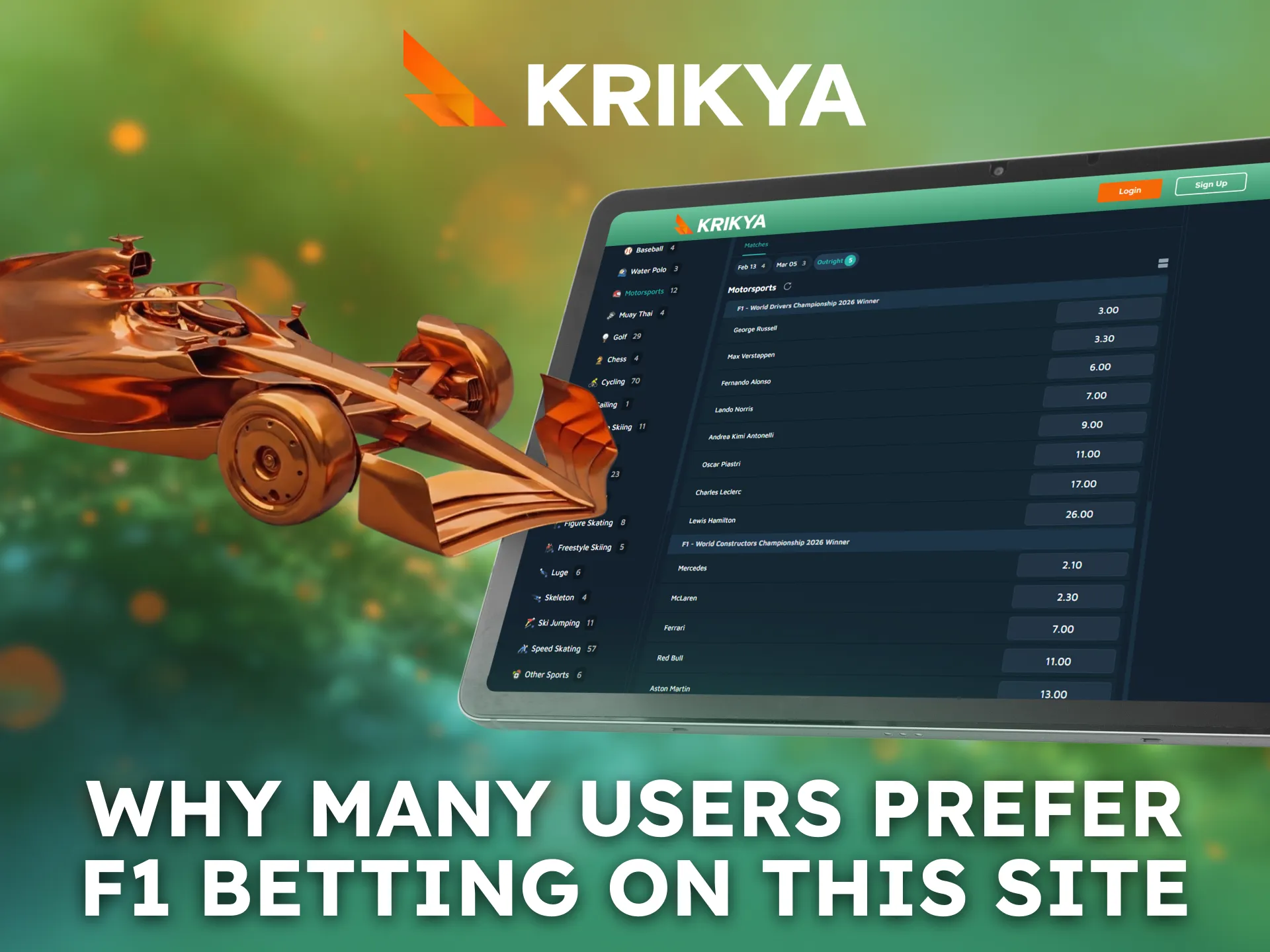 Reliable features and competitive odds are key reasons players choose Krikya for F1 betting.