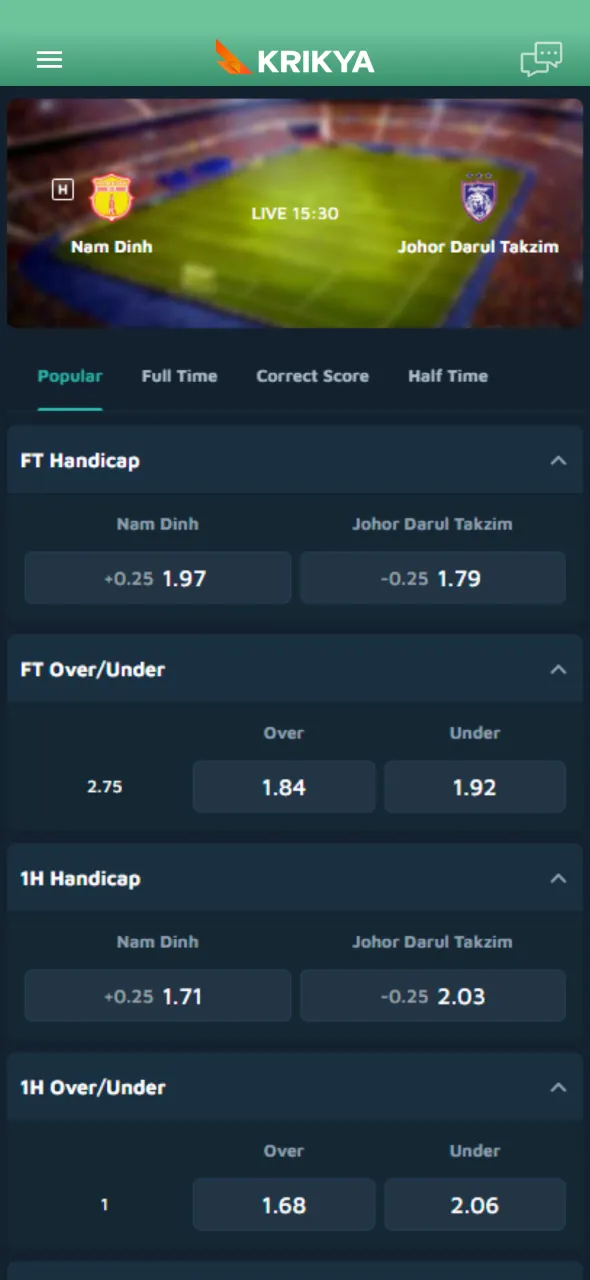 Place your first Football bet using Krikya platform.