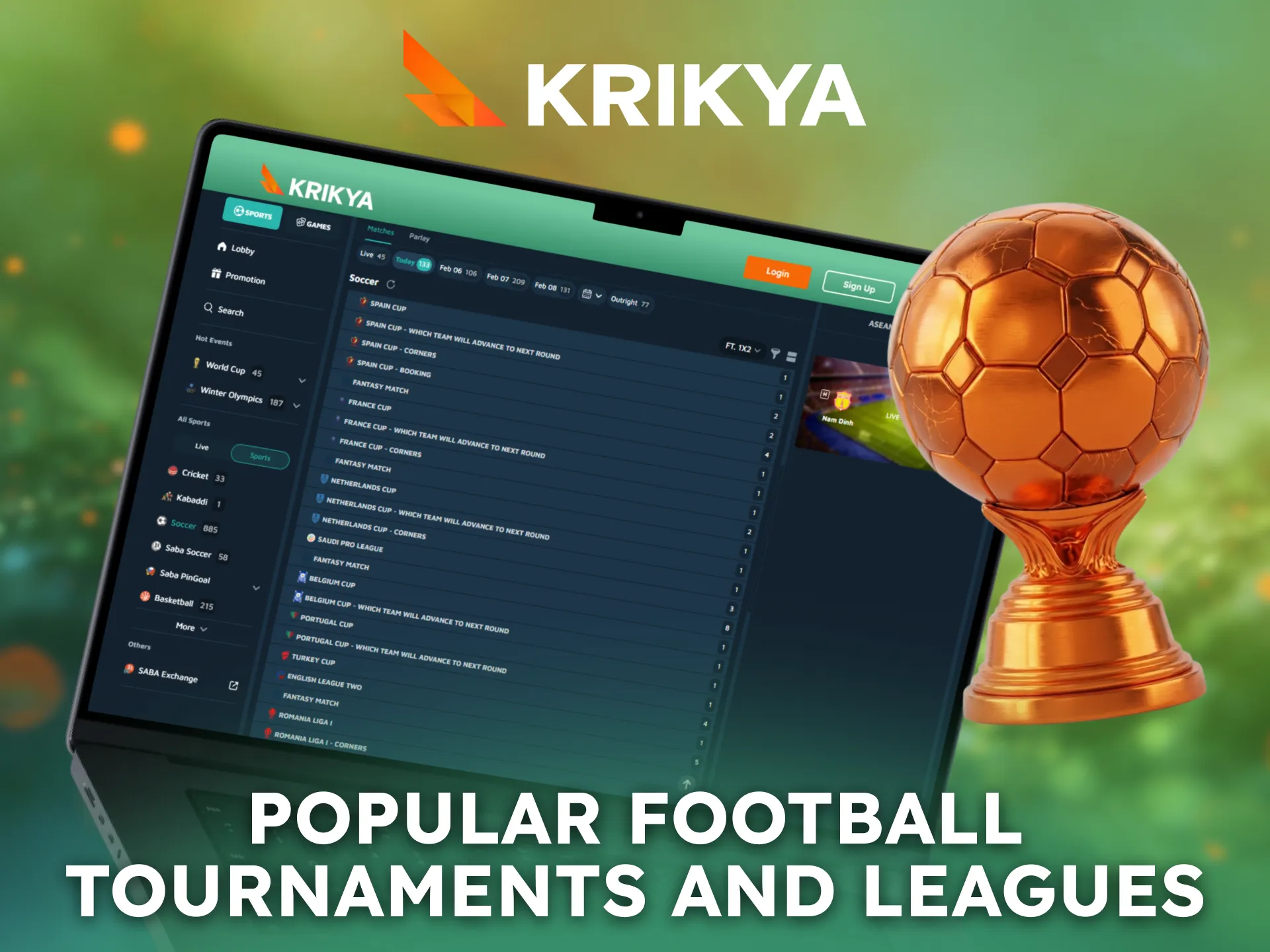 Explore popular Football tournaments and leagues available on Krikya.