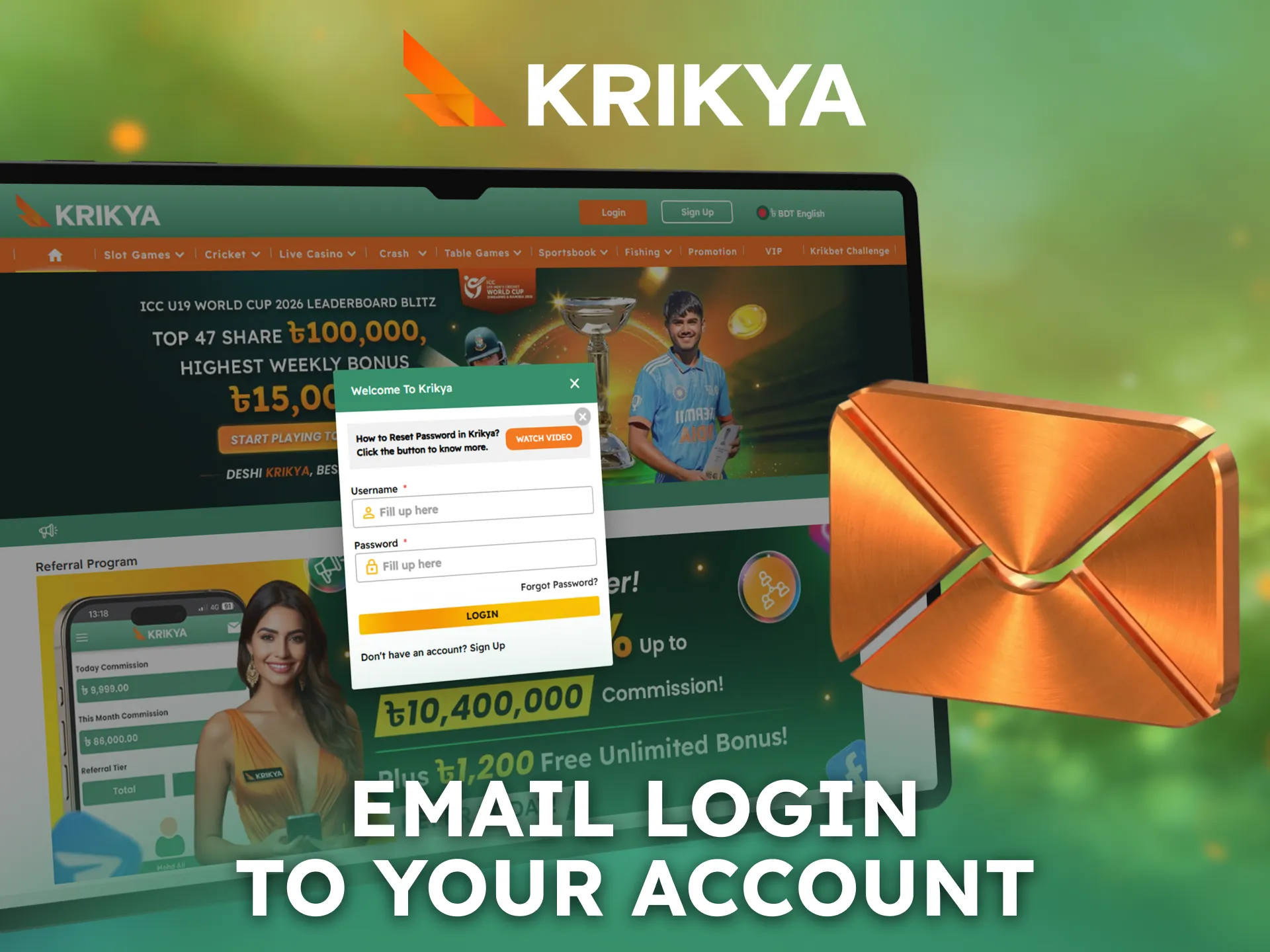 Use email login to access your Krikya account securely.