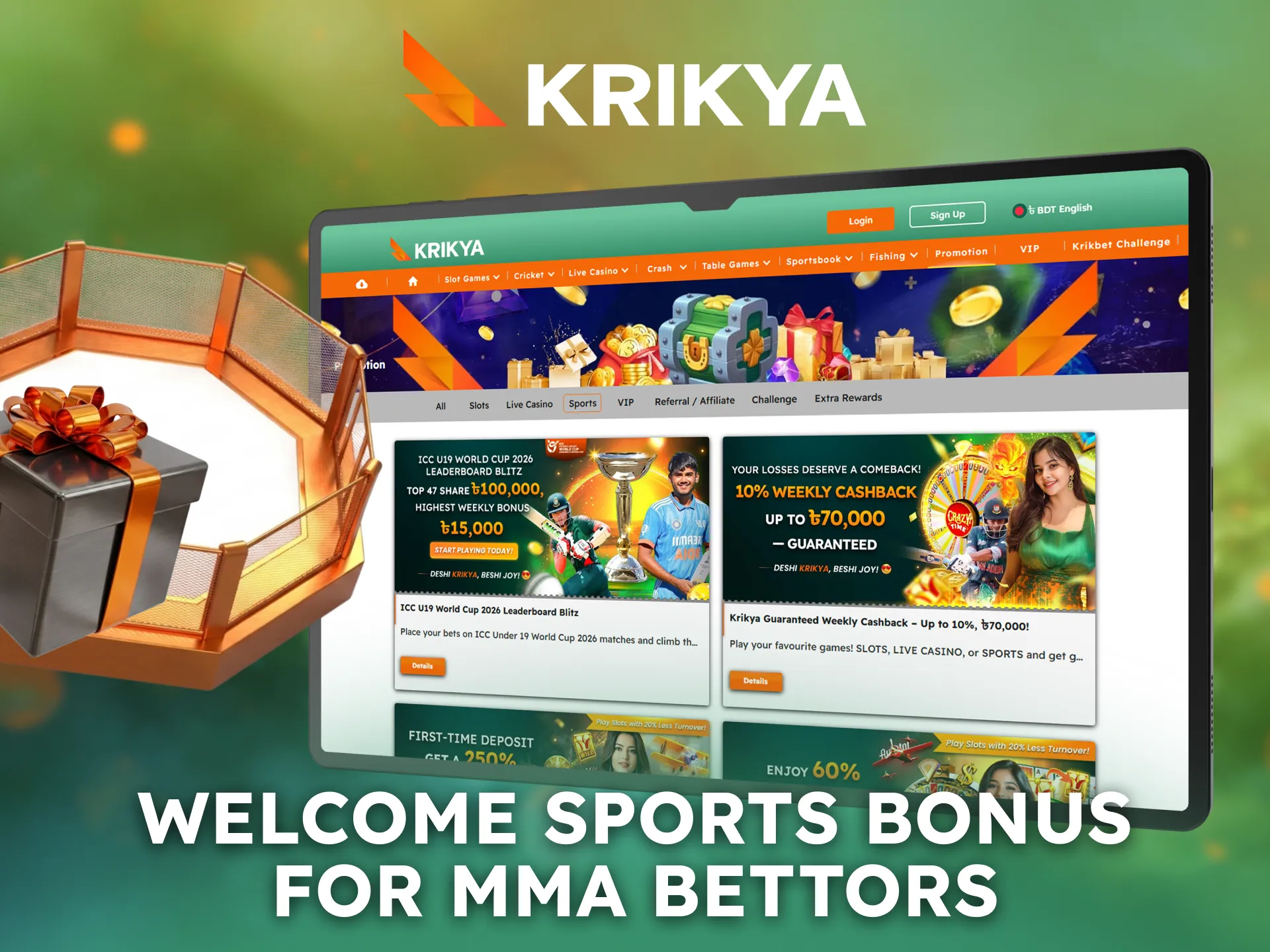 An attractive sports welcome bonus rewards MMA bettors joining Krikya in Bangladesh.