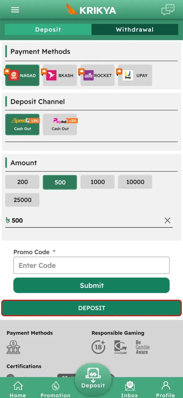 Confirm payment details to successfully redeem your Krikya promo code.