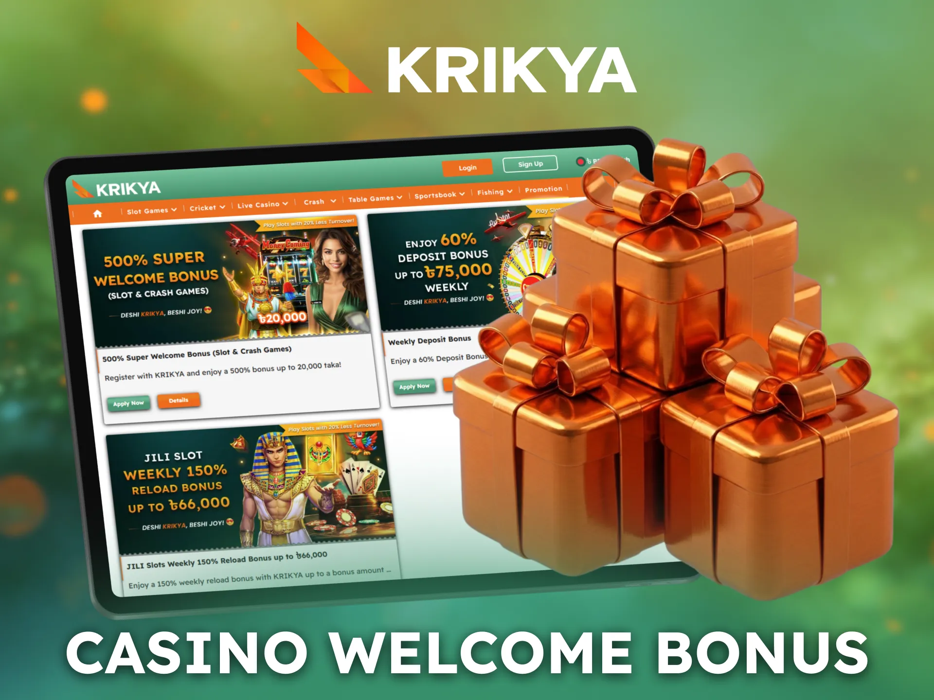 Claim casino welcome bonus from Krikya to start playing today.
