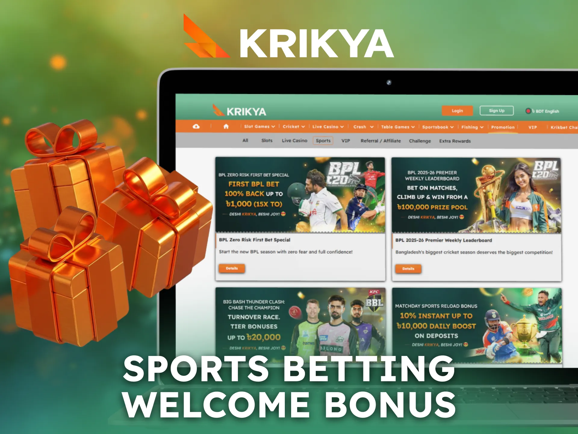 Get sports betting welcome bonus at Krikya for first wagers.