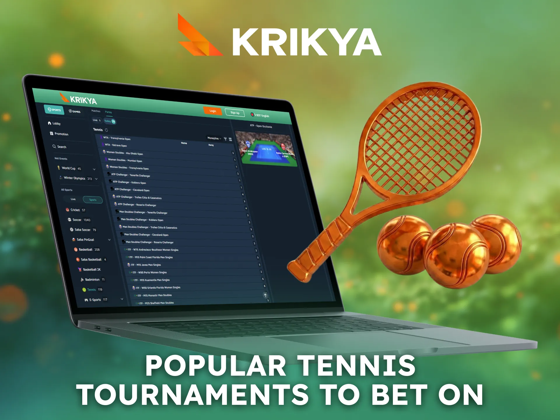 Explore popular tennis tournaments available for betting on Krikya.