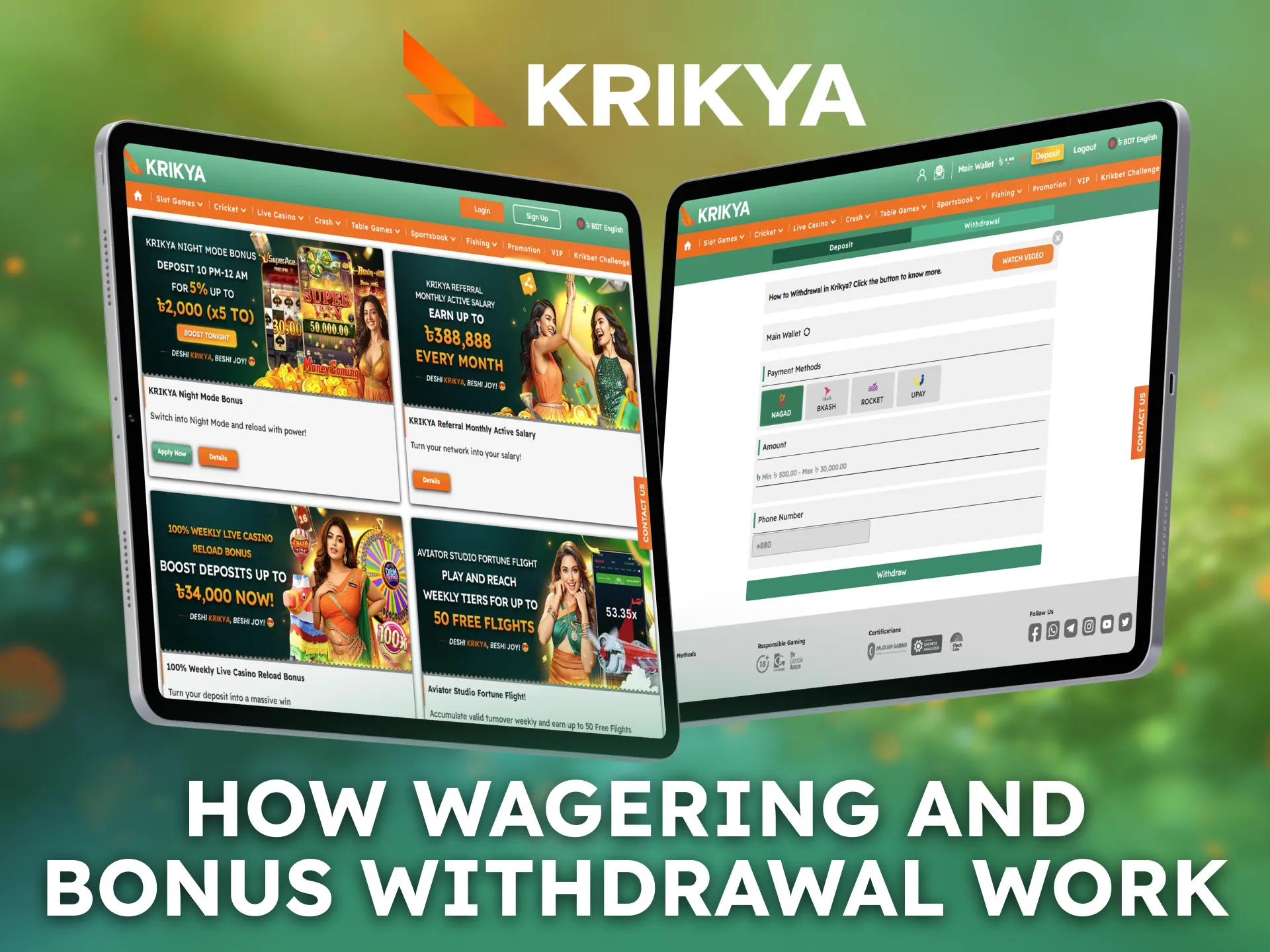 Understand how wagering works before withdrawing a Krikya bonus.
