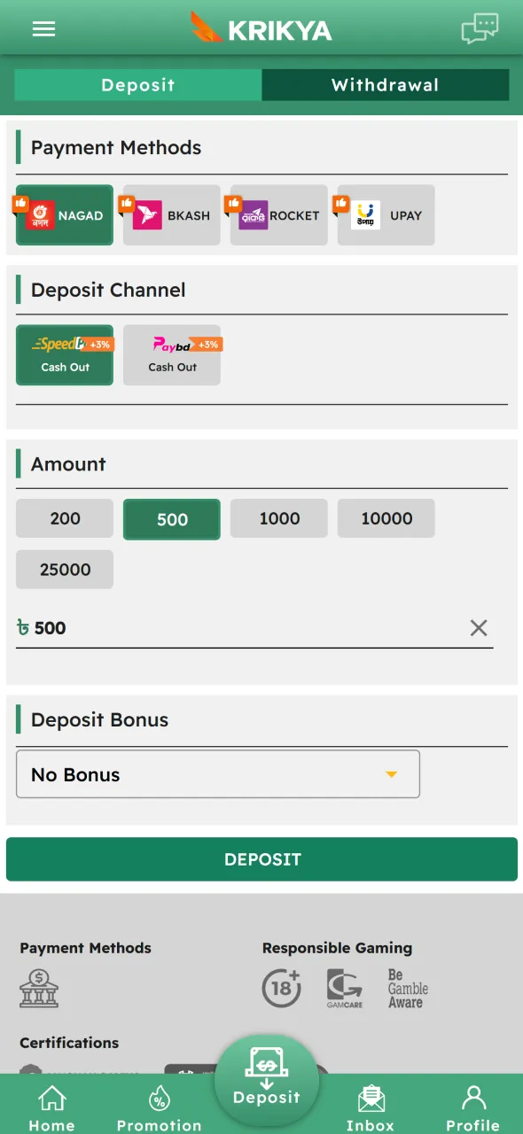 Deposit Bangladeshi Taka on Krikya to fund Aviator bets.