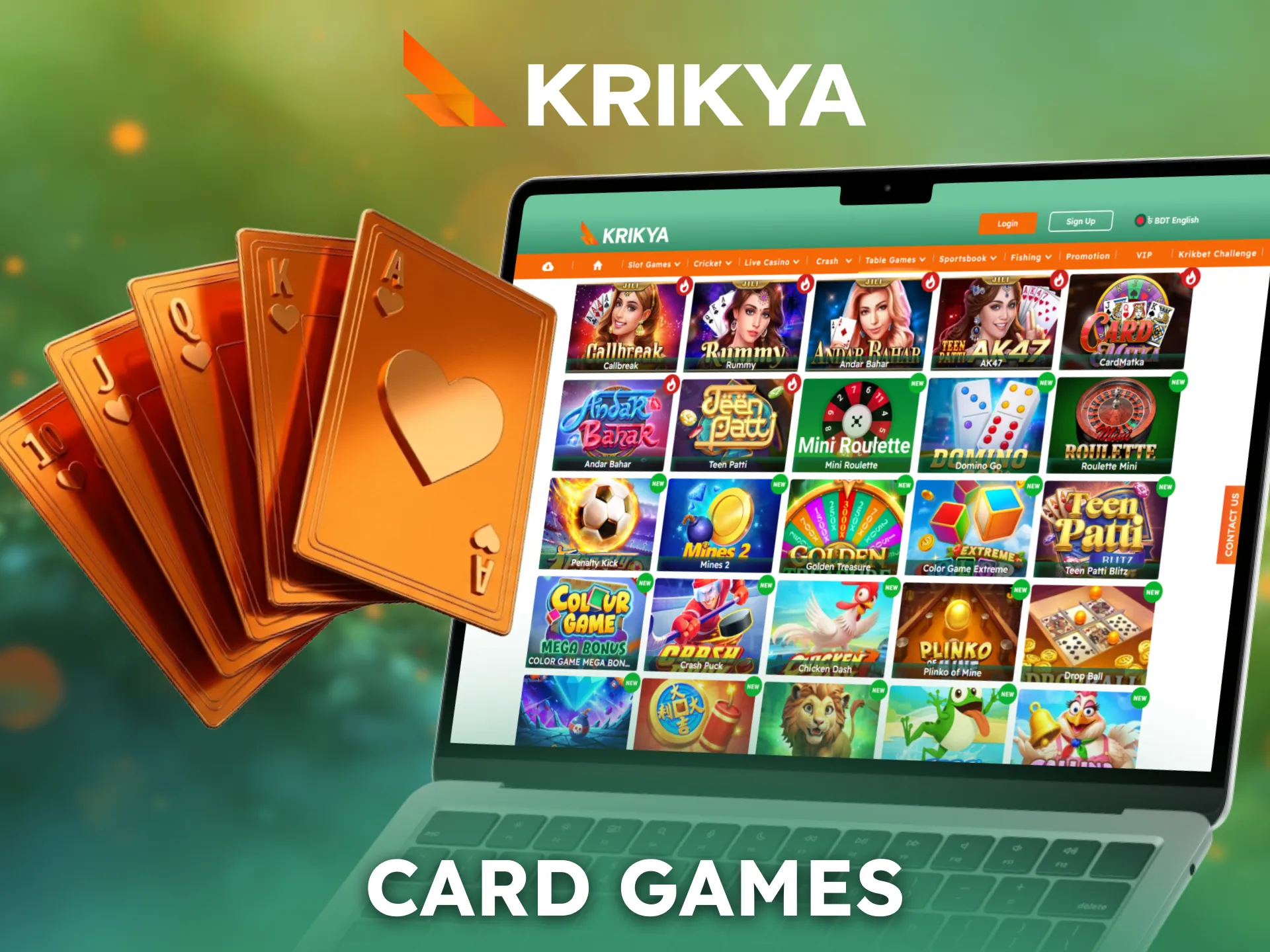 Play traditional card games through Krikya casino.