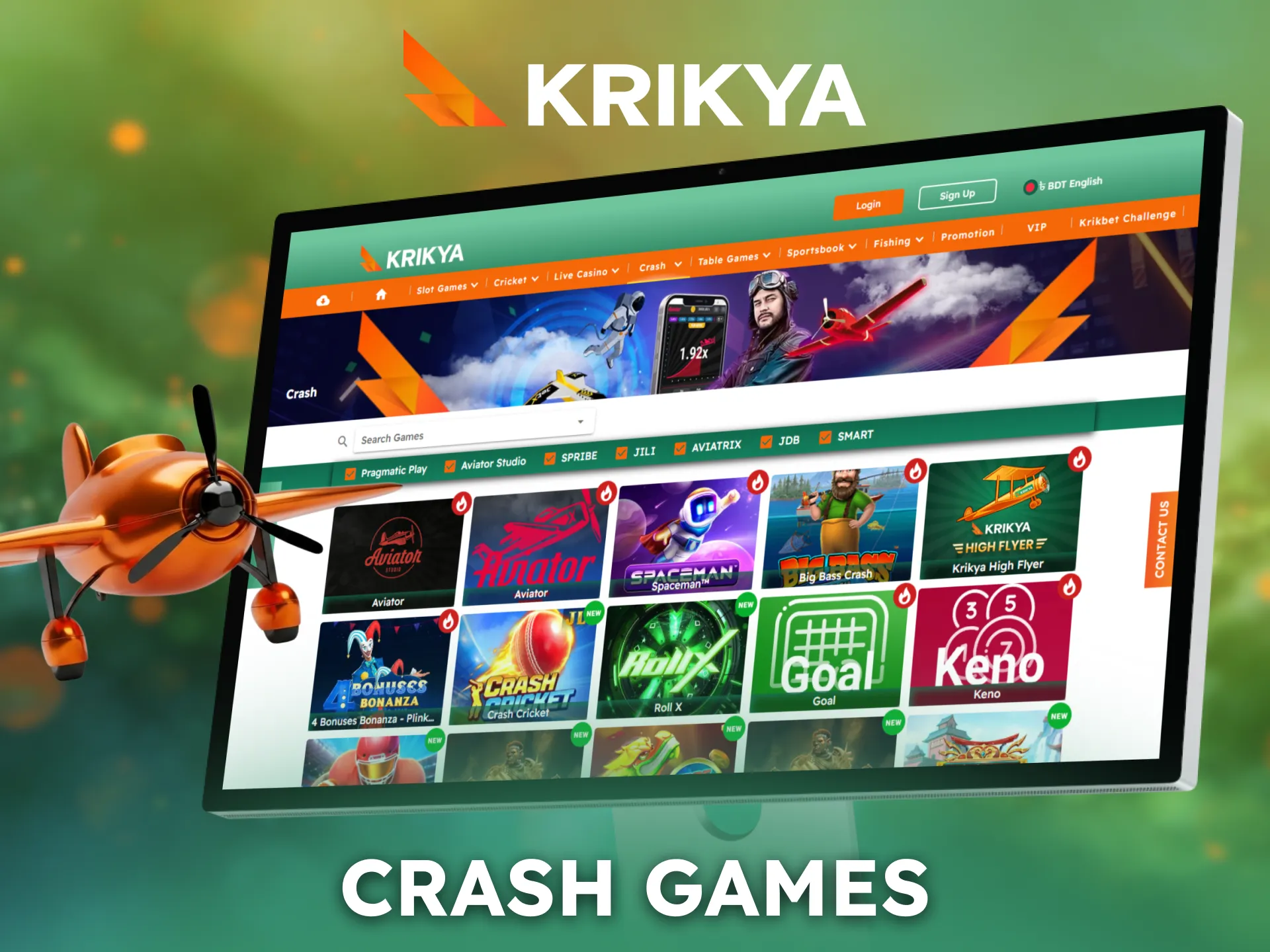 Try crash games like Aviator on Krikya.