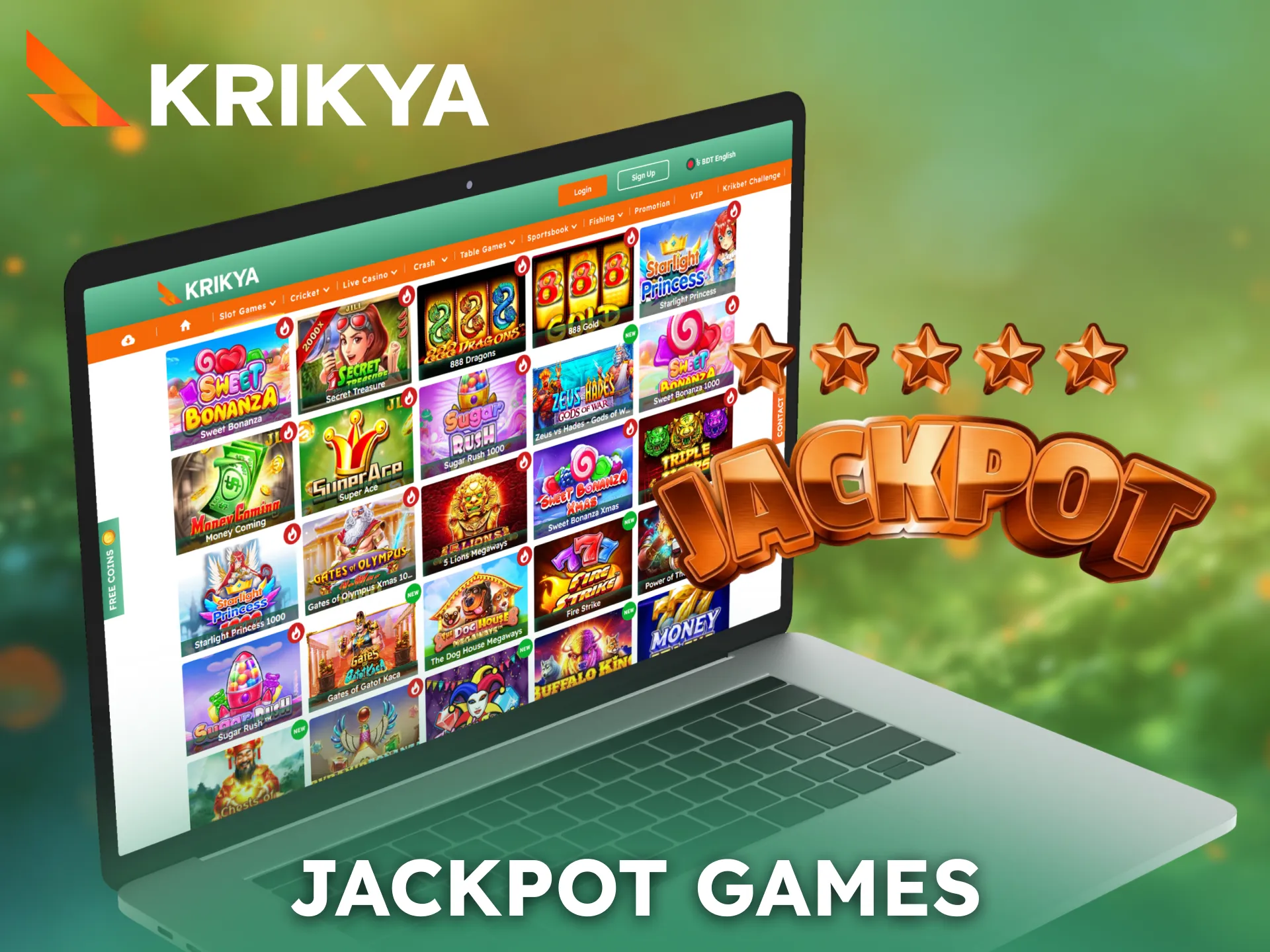 Chase big rewards with jackpot games on Krikya.