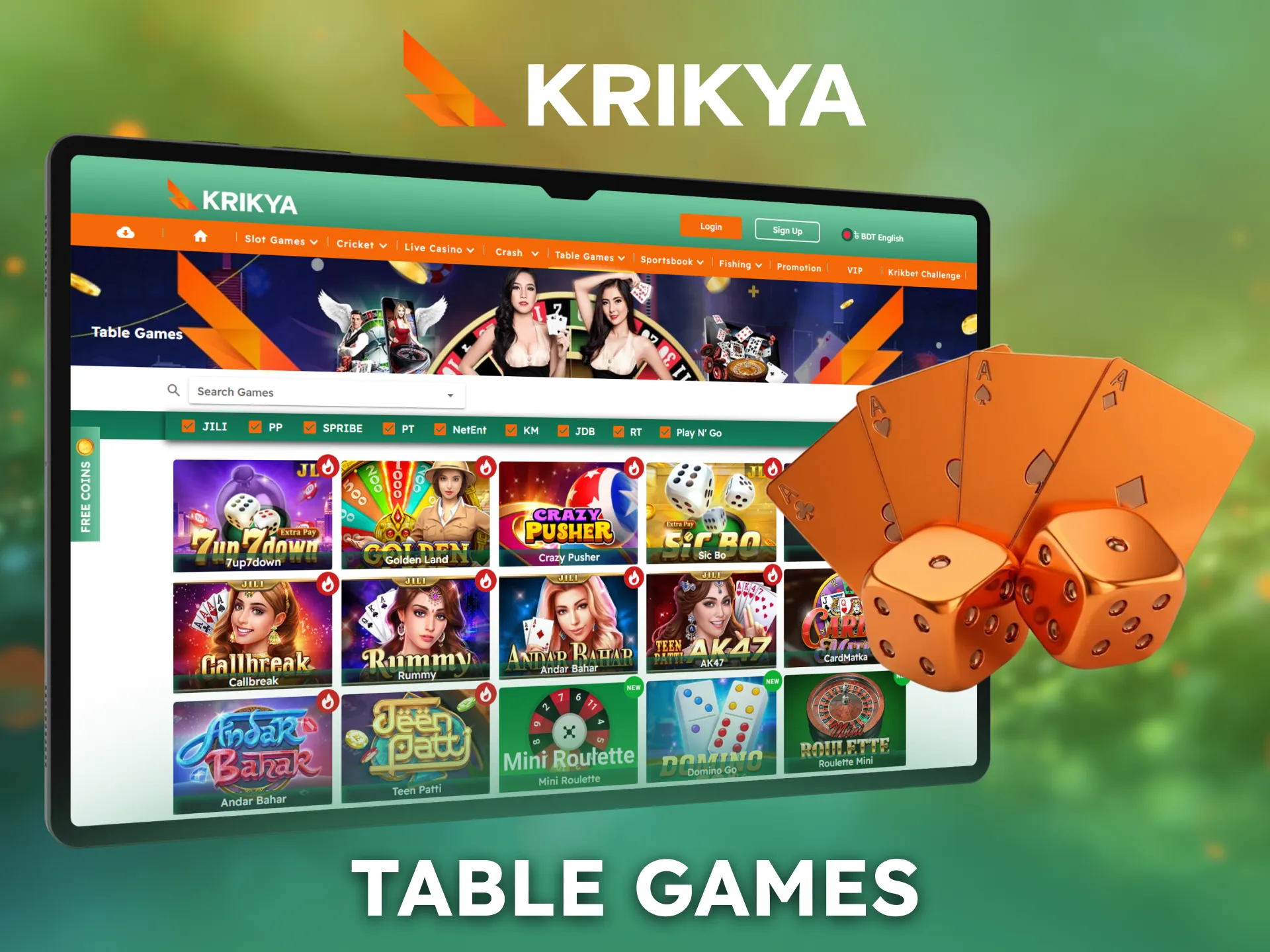 Enjoy classic table games available on Krikya.