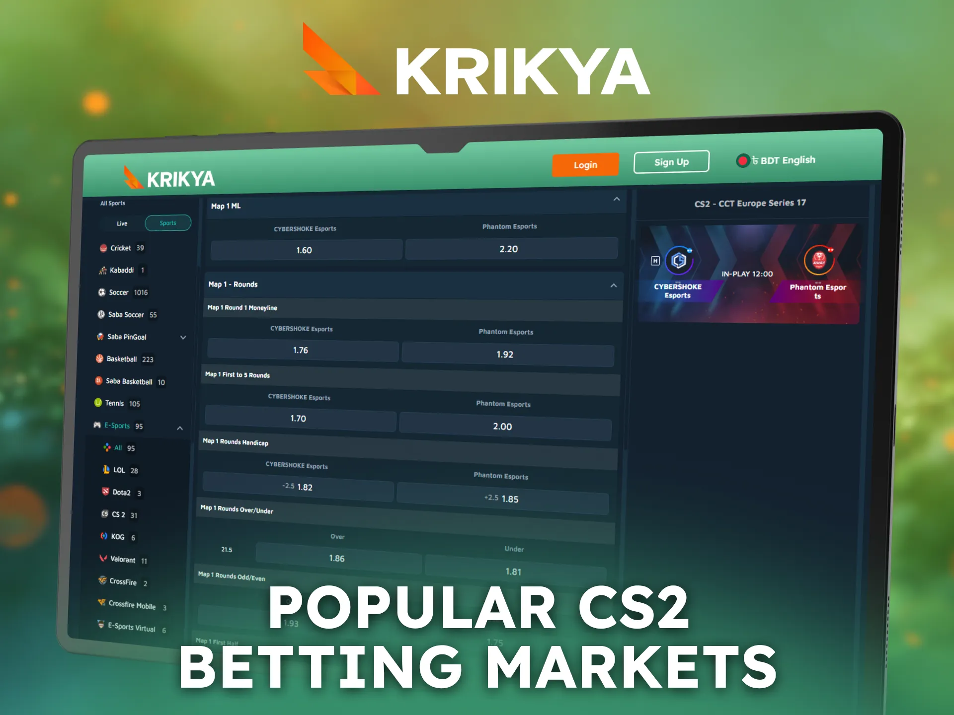 Explore popular CS2 betting markets available on Krikya.