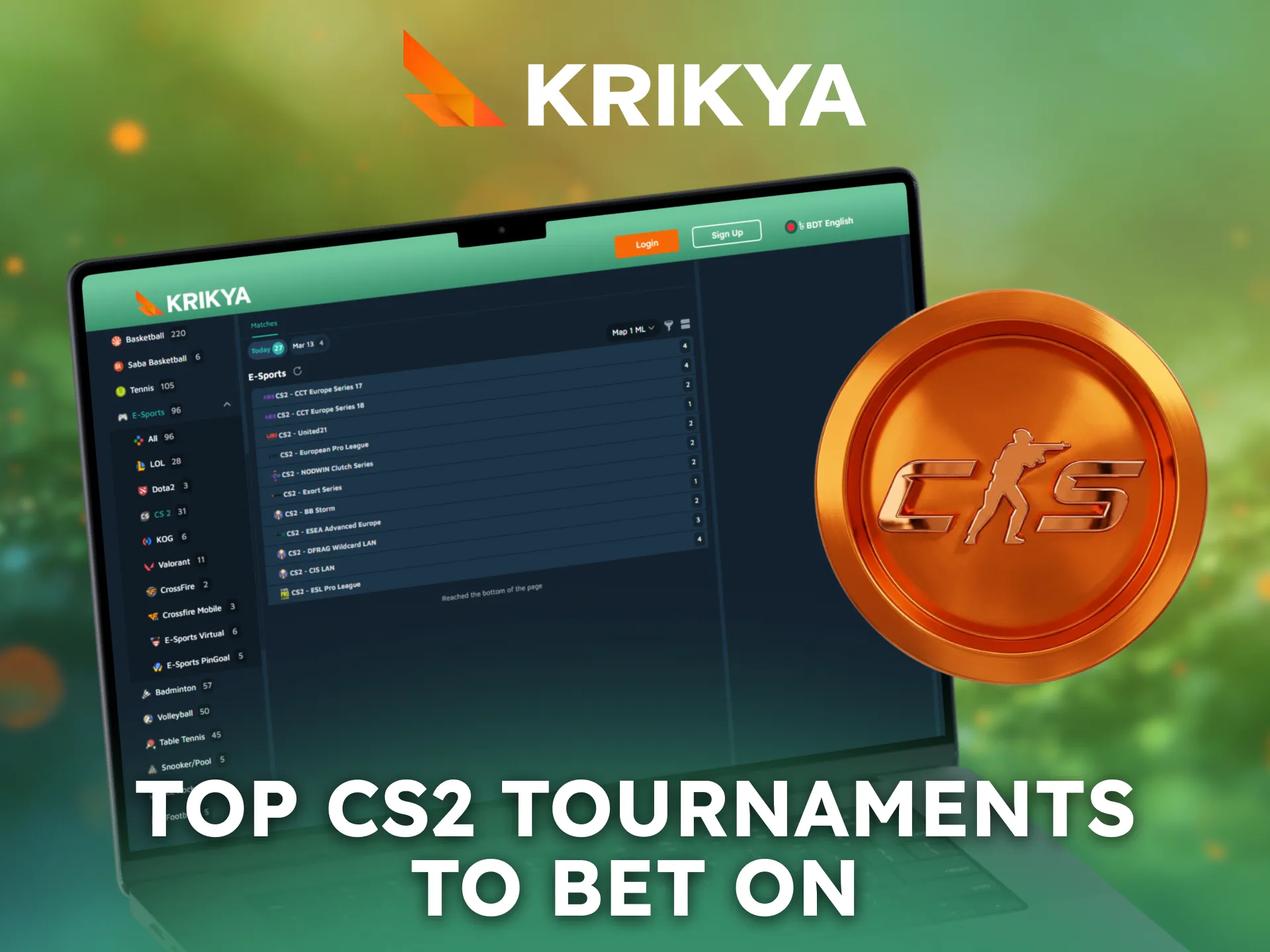 Bet on top CS2 tournaments through Krikya esports platform.