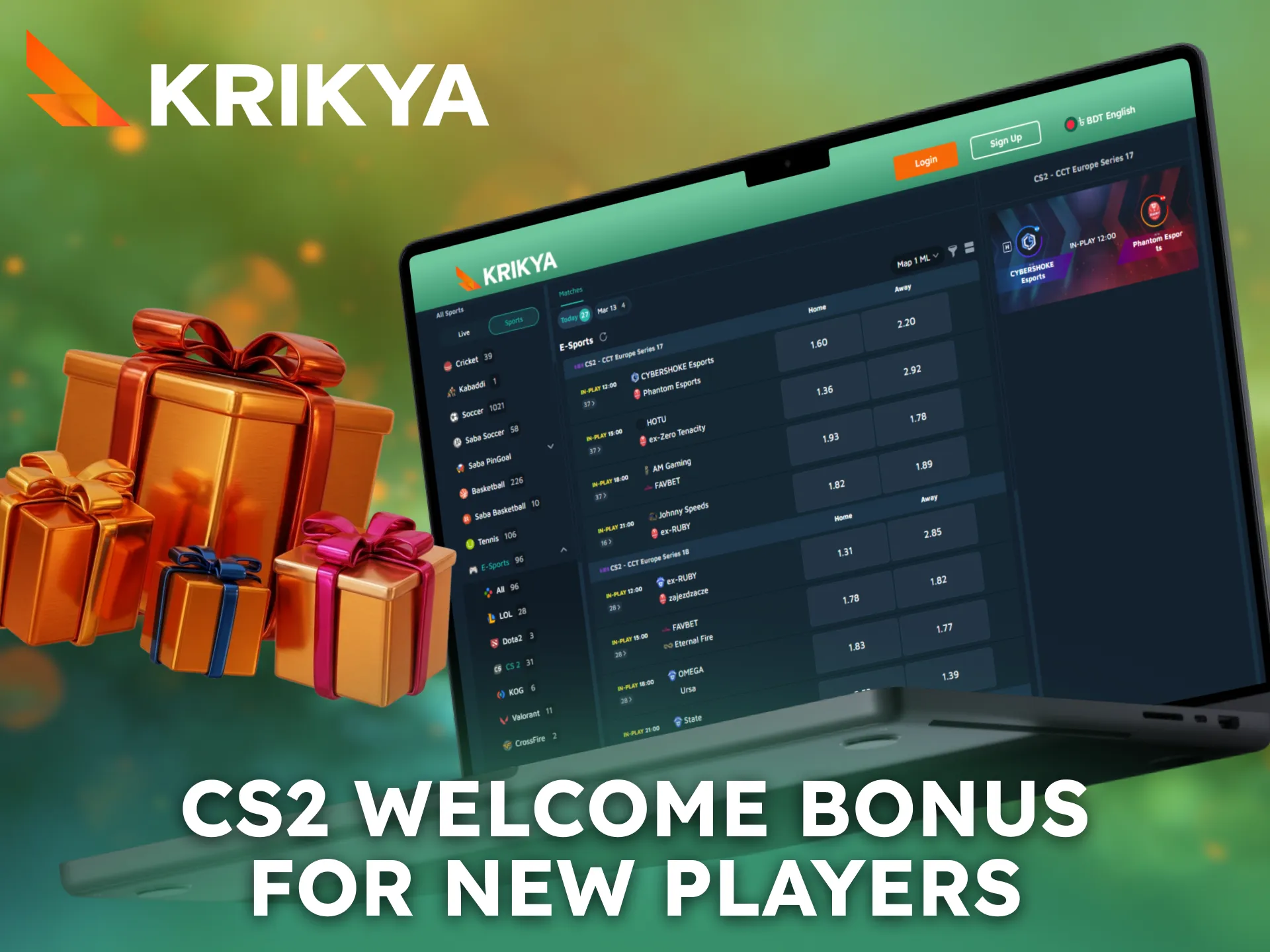 New players in Bangladesh receive a Krikya CS2 welcome bonus.