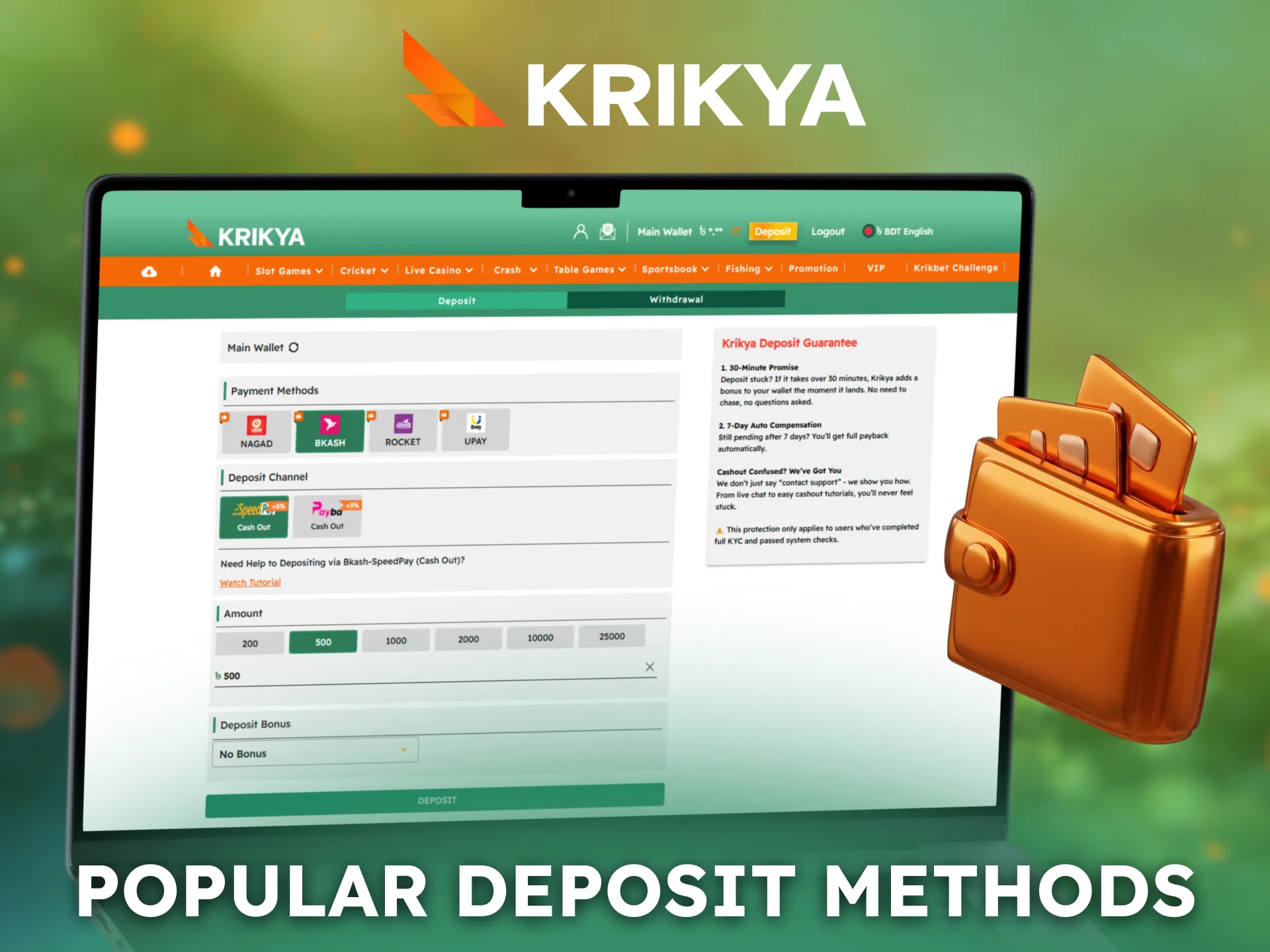 Discover popular Krikya deposit methods used in Bangladesh.