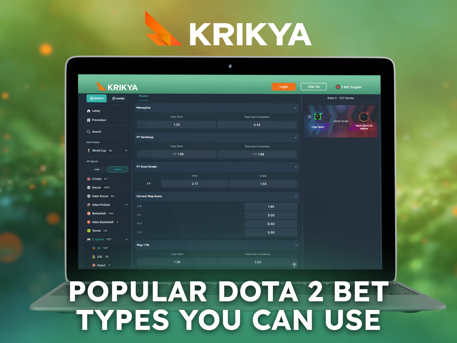 Discover popular Dota 2 bet types available on Krikya.