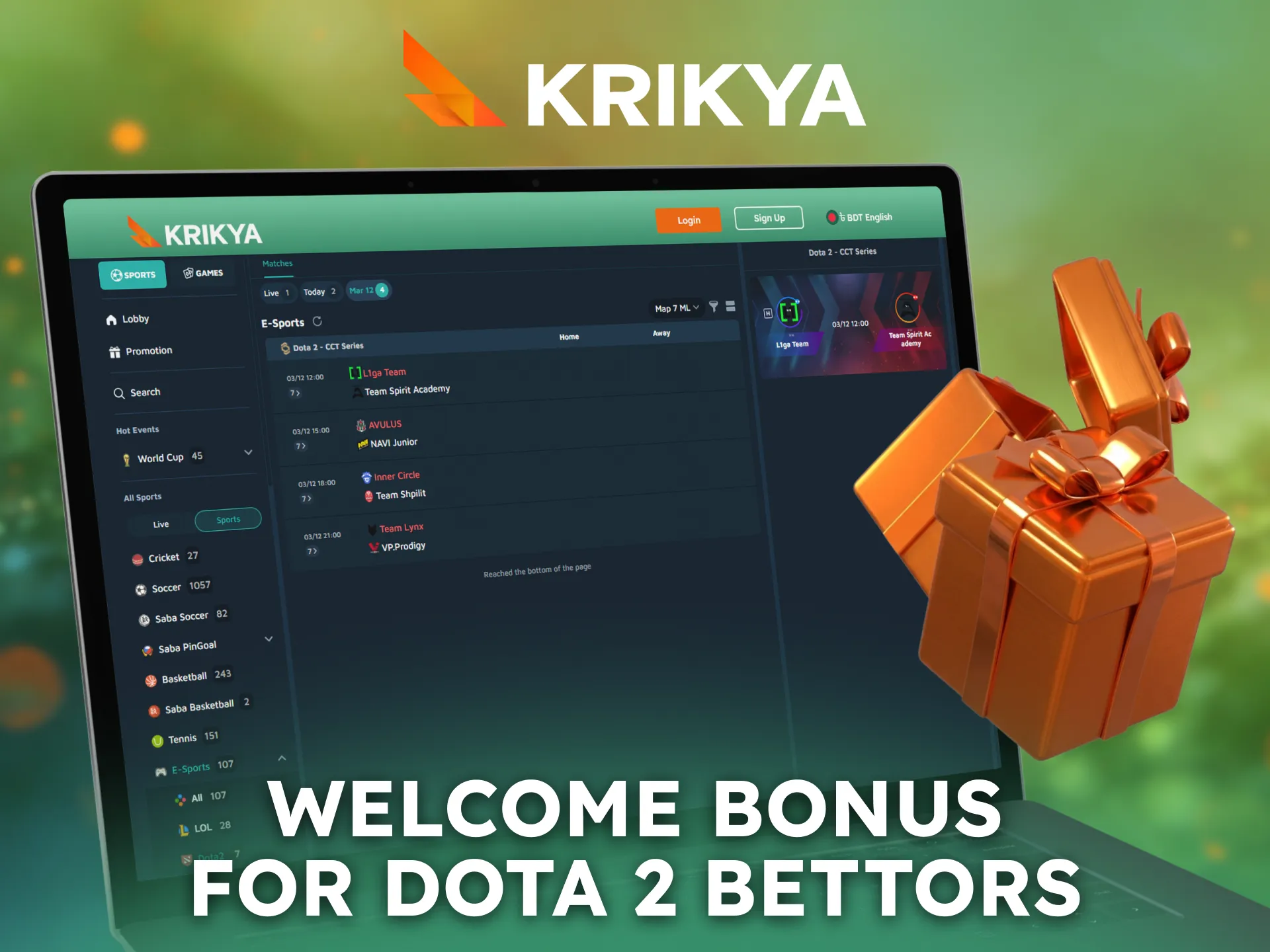 Claim a welcome bonus at Krikya for Dota 2 betting in Bangladesh.