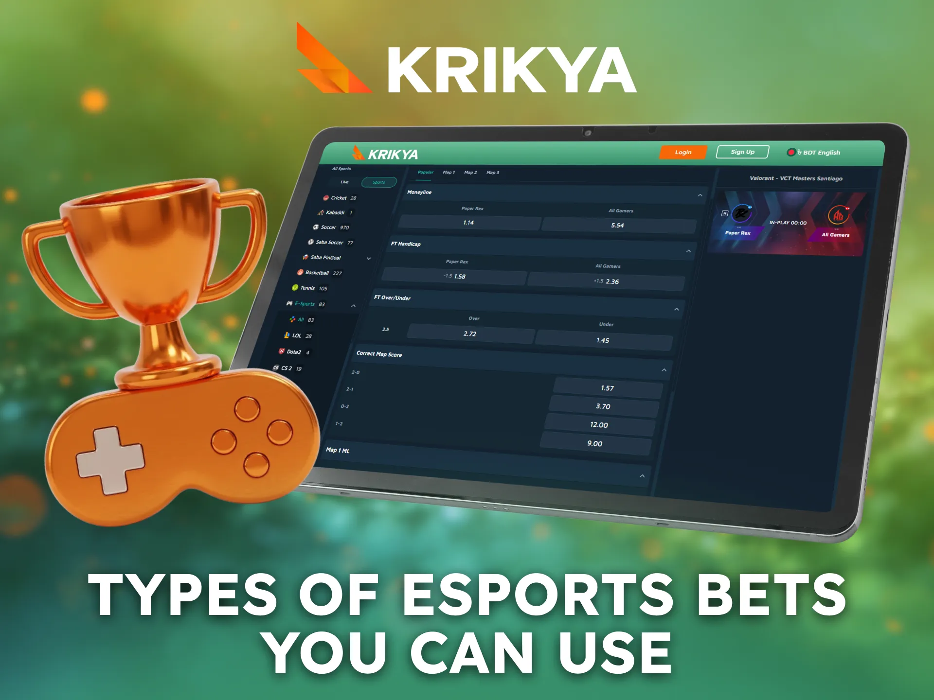 Discover different esports bet types available on Krikya.