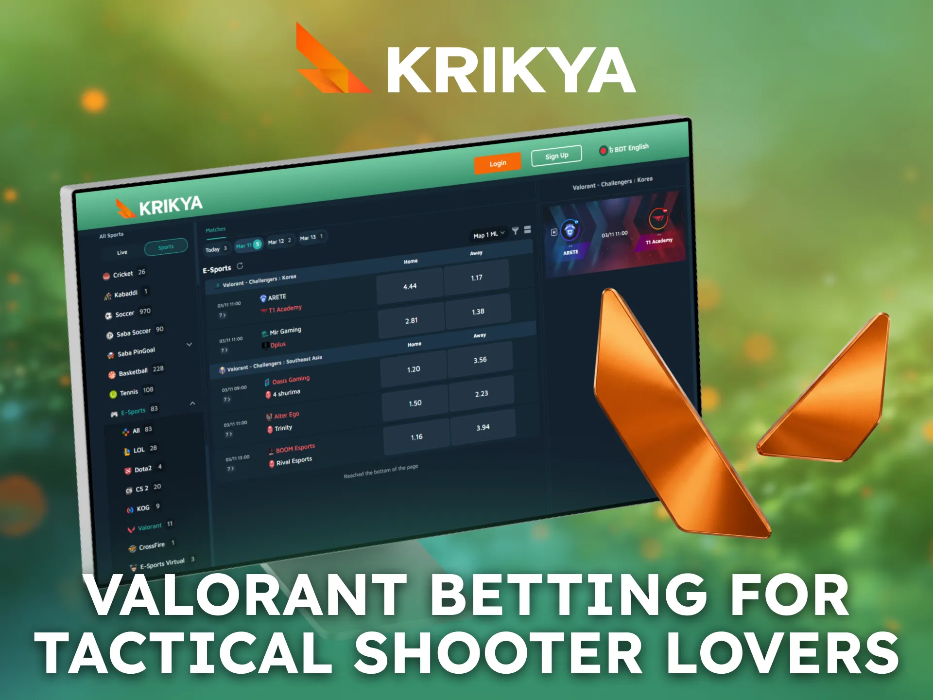 Bet on Valorant matches through Krikya for tactical esports action.