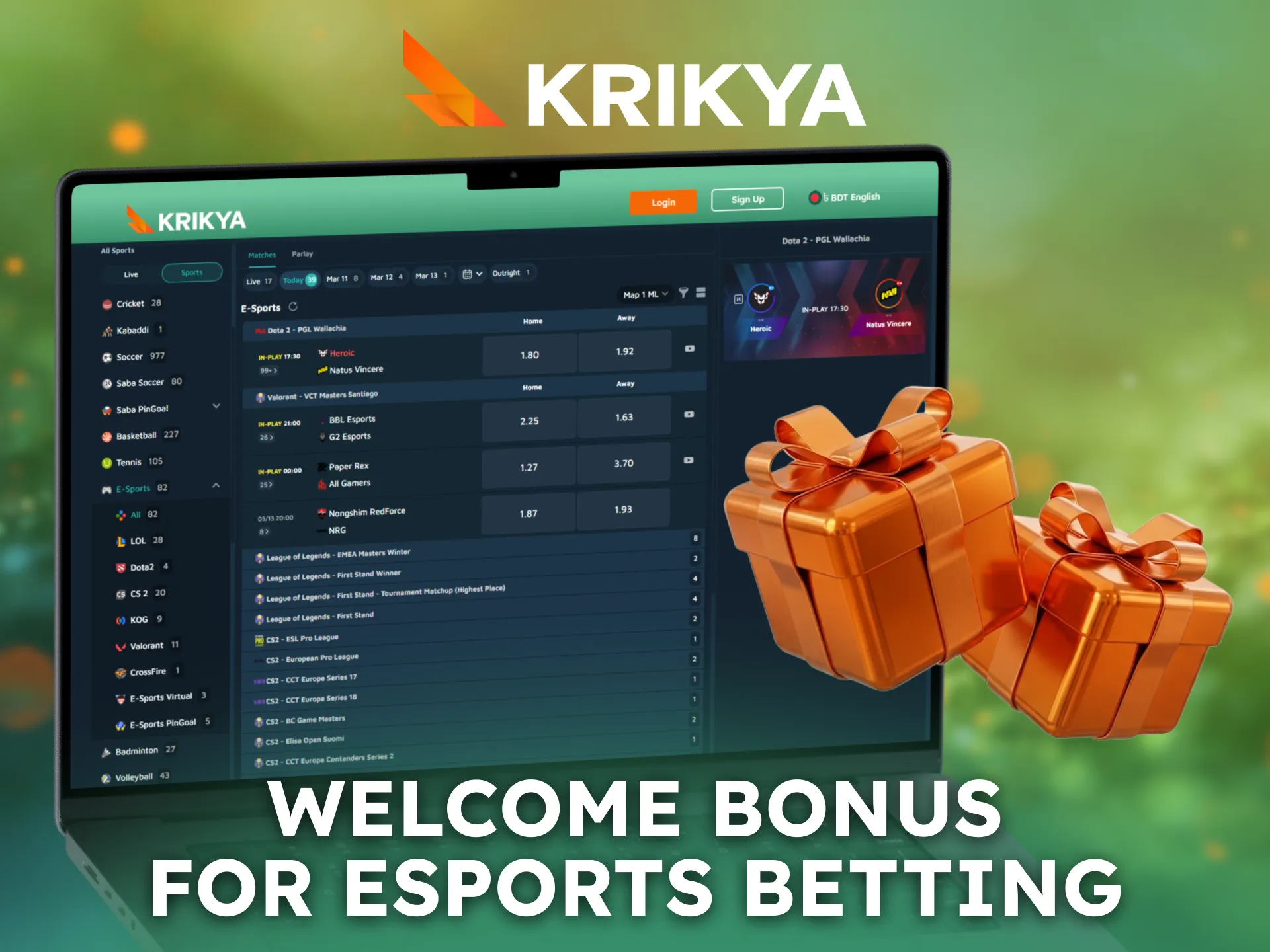 Unlock a Krikya welcome bonus for esports betting in Bangladesh.
