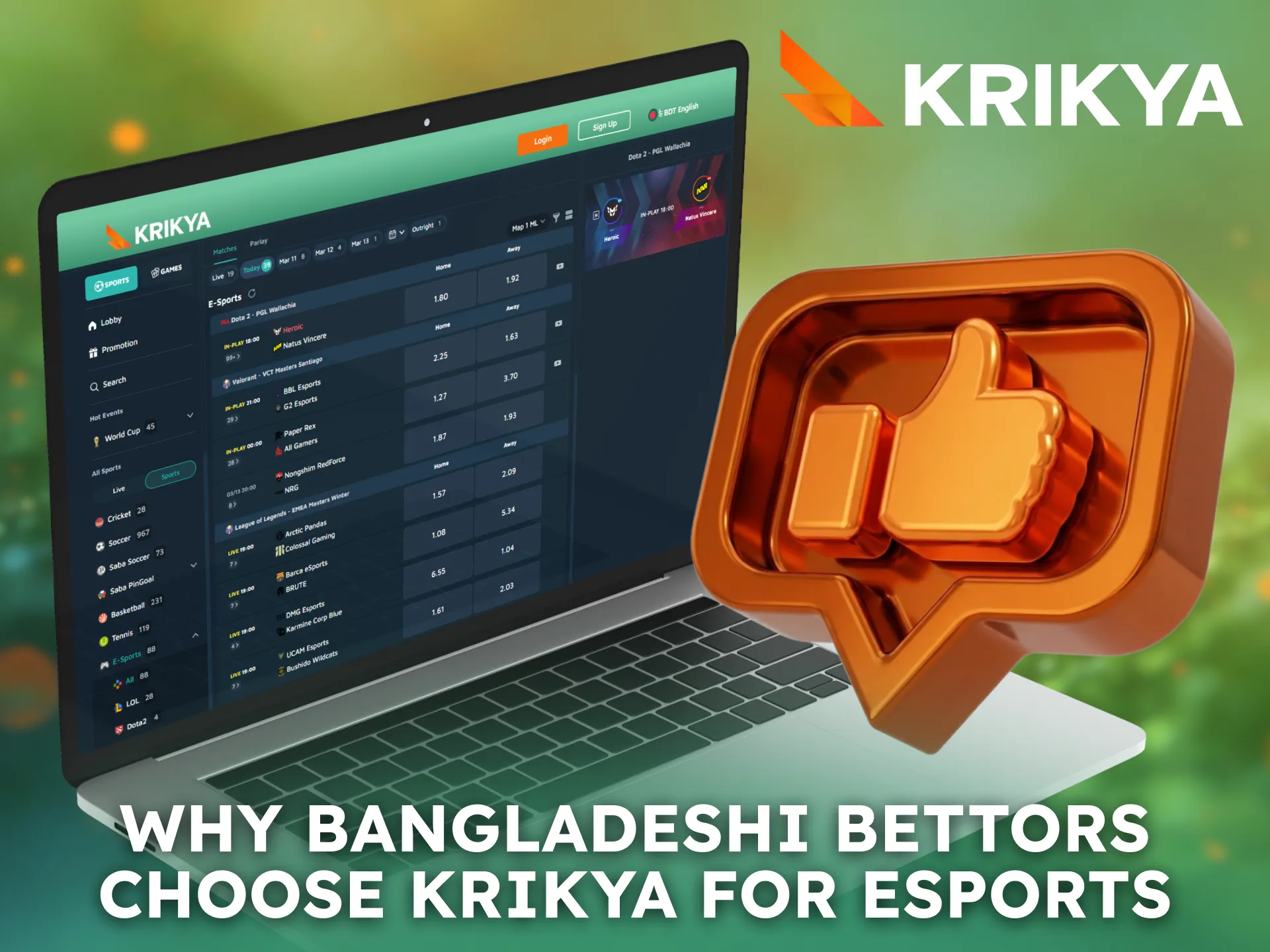 Bangladesh players choose Krikya for esports thanks to reliable features.