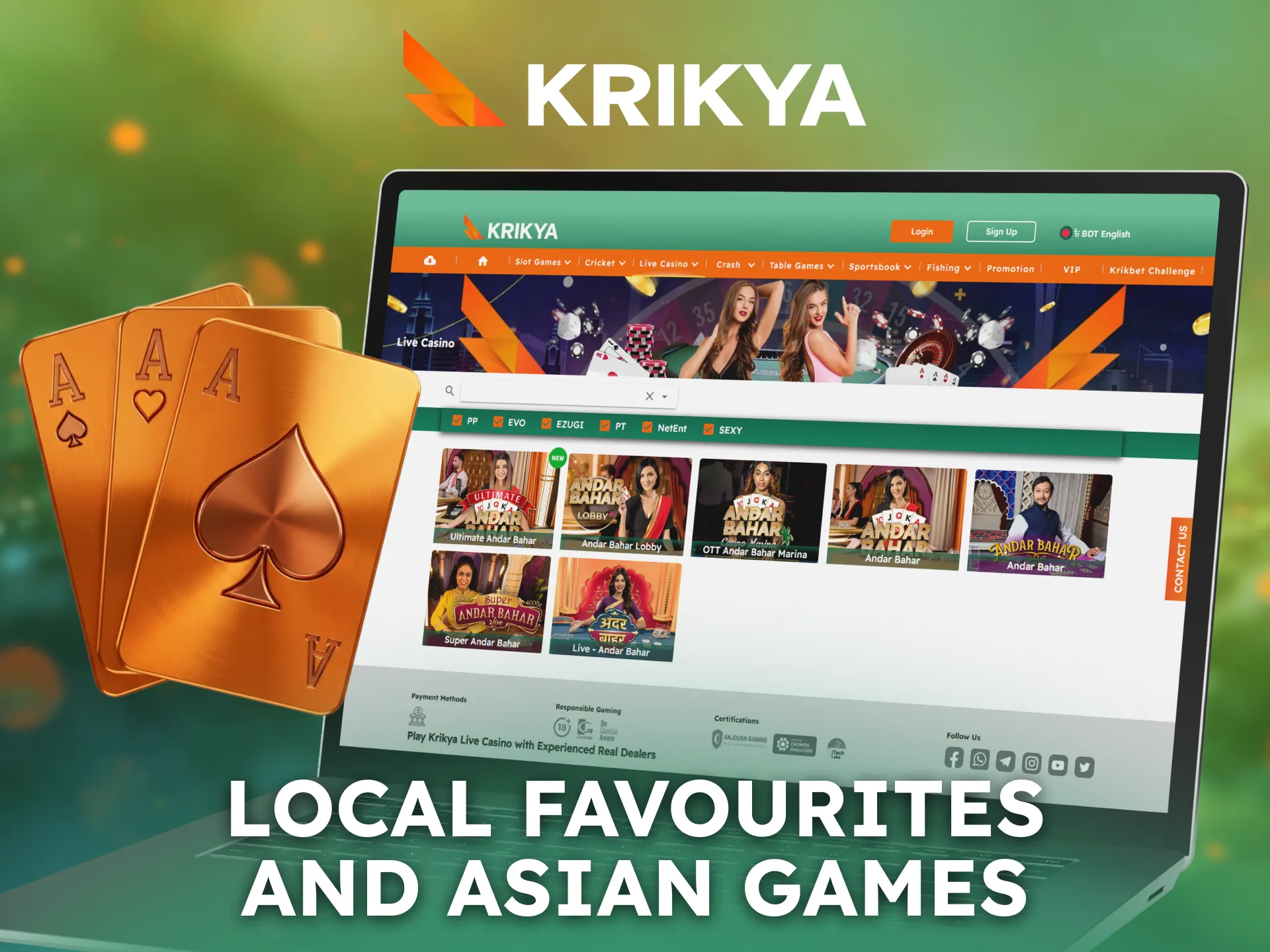 Explore Asian favourites and local live games on Krikya.