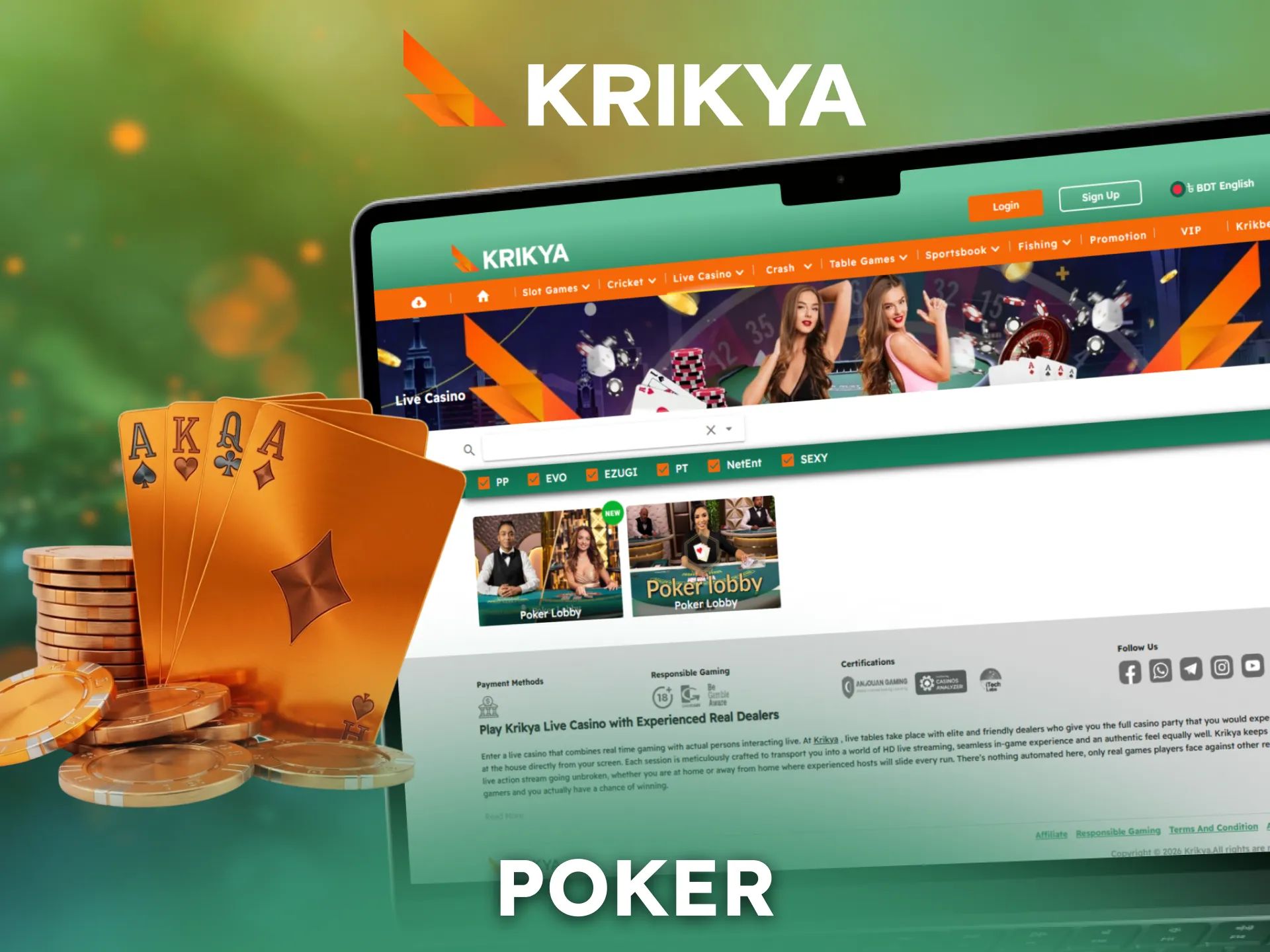Join live Poker tables available on Krikya casino.