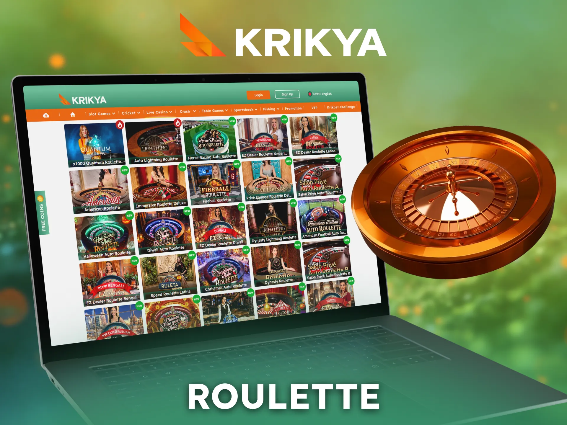 Experience live Roulette tables with real dealers on Krikya.