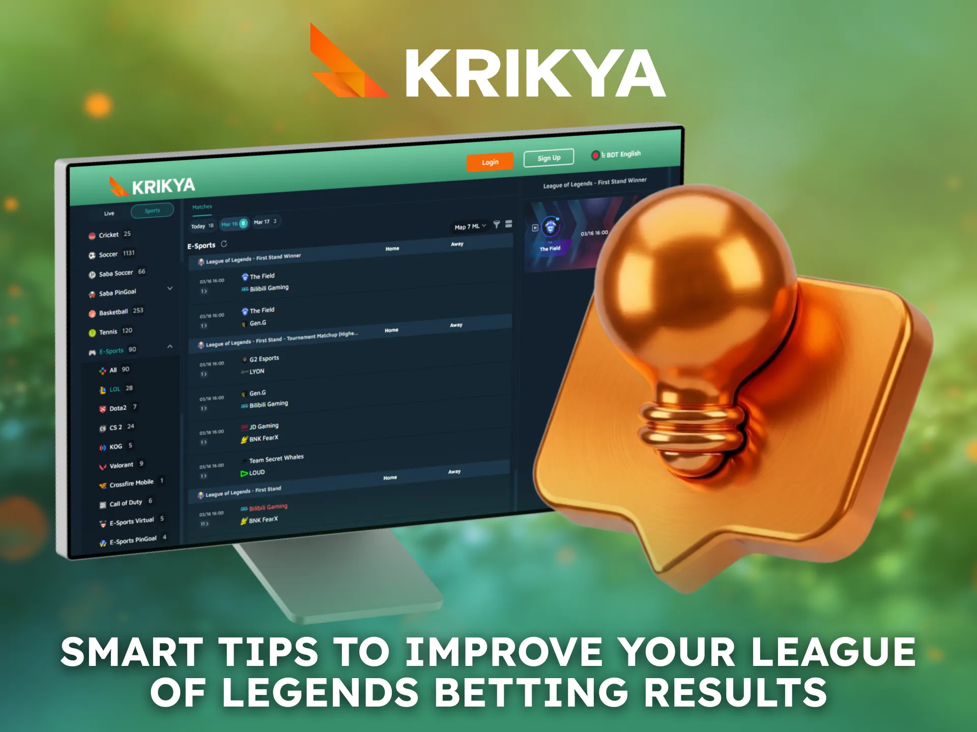 Use smart tips to improve League of Legends betting on Krikya.