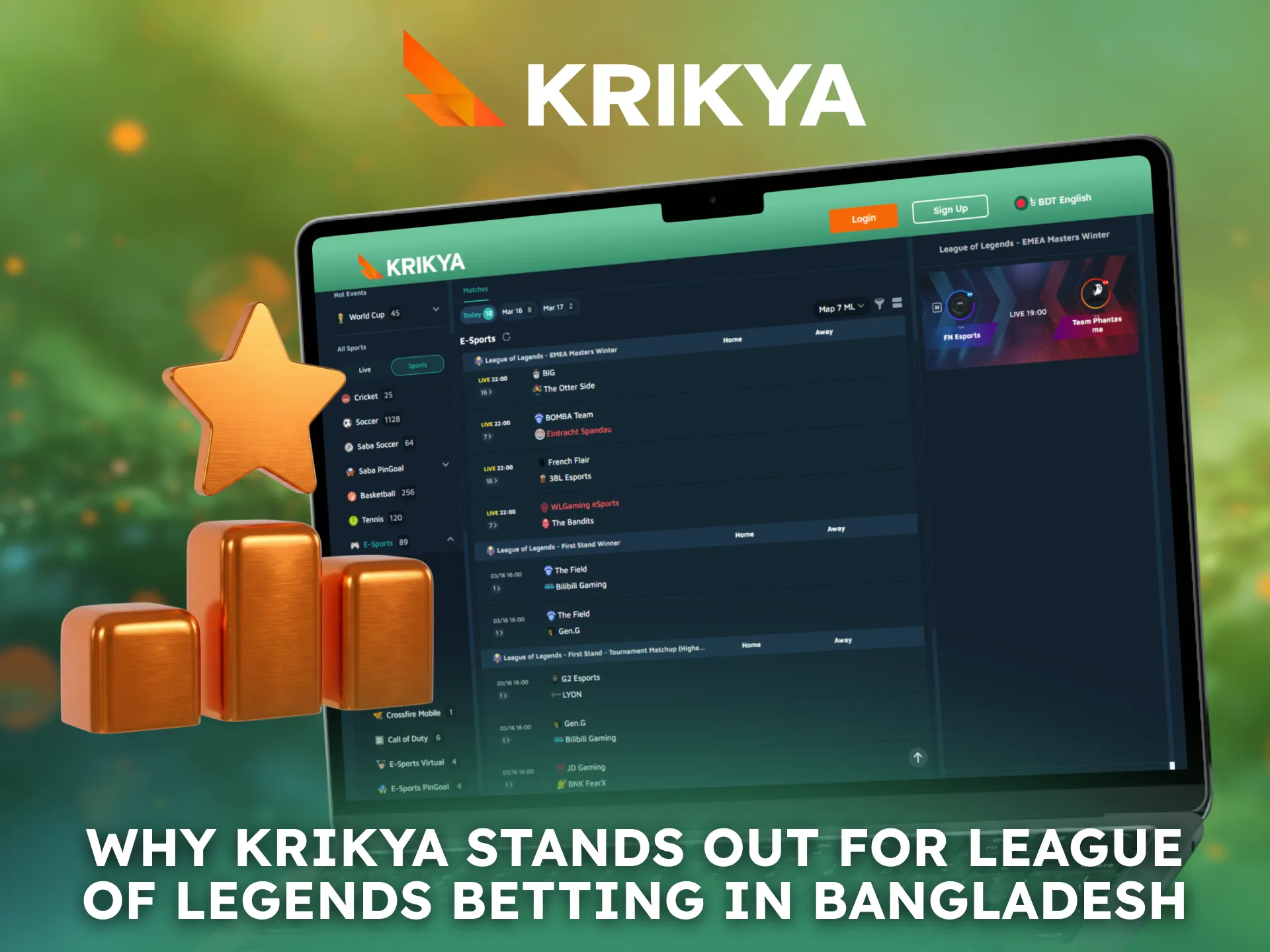 Bangladesh players choose Krikya for exciting League of Legends betting.