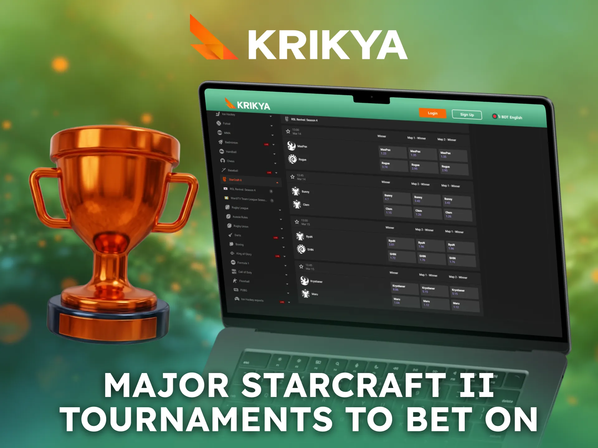 Follow major StarCraft II tournaments and bet through Krikya.