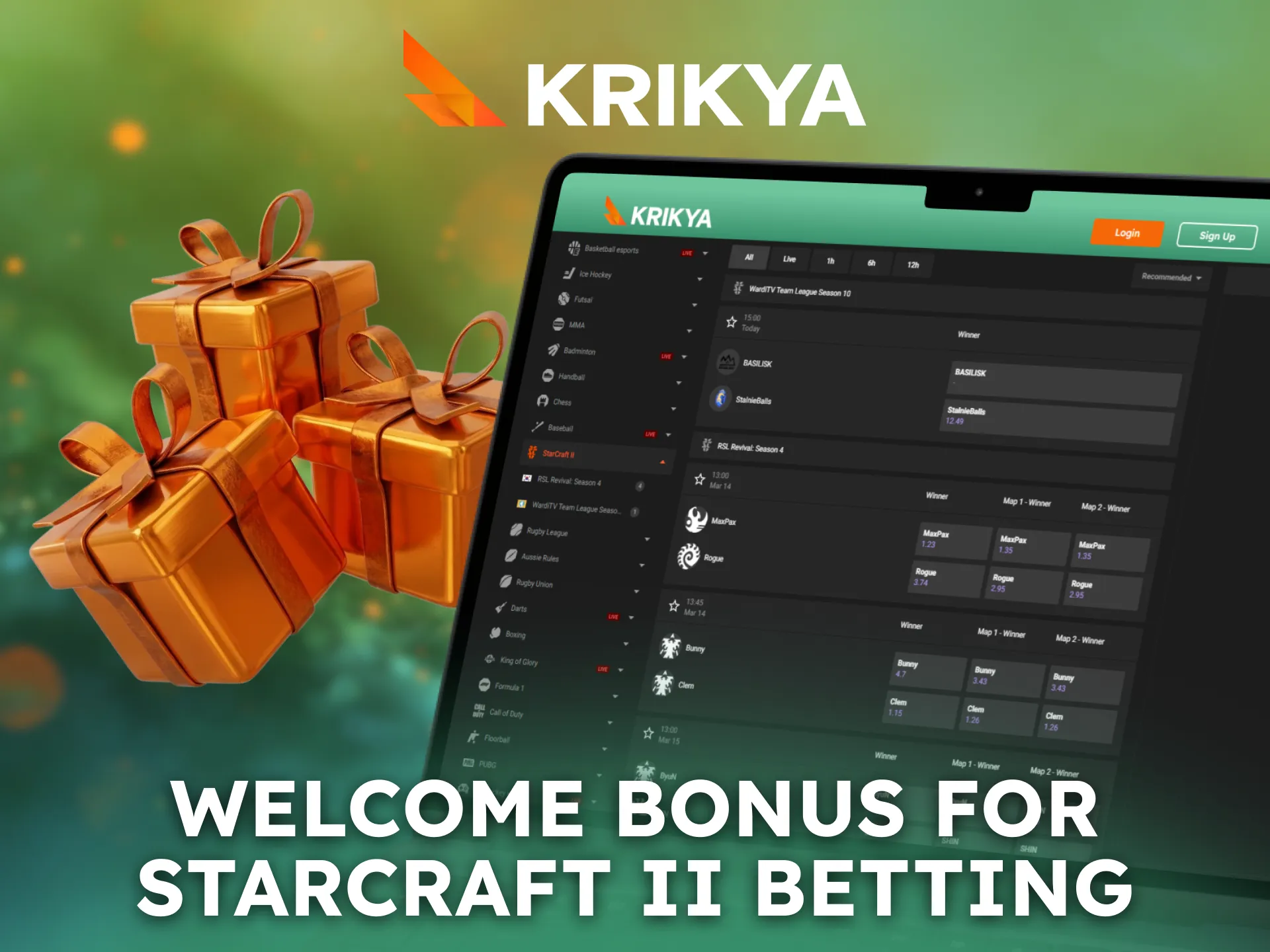 Claim a Krikya welcome bonus for StarCraft II betting in Bangladesh.