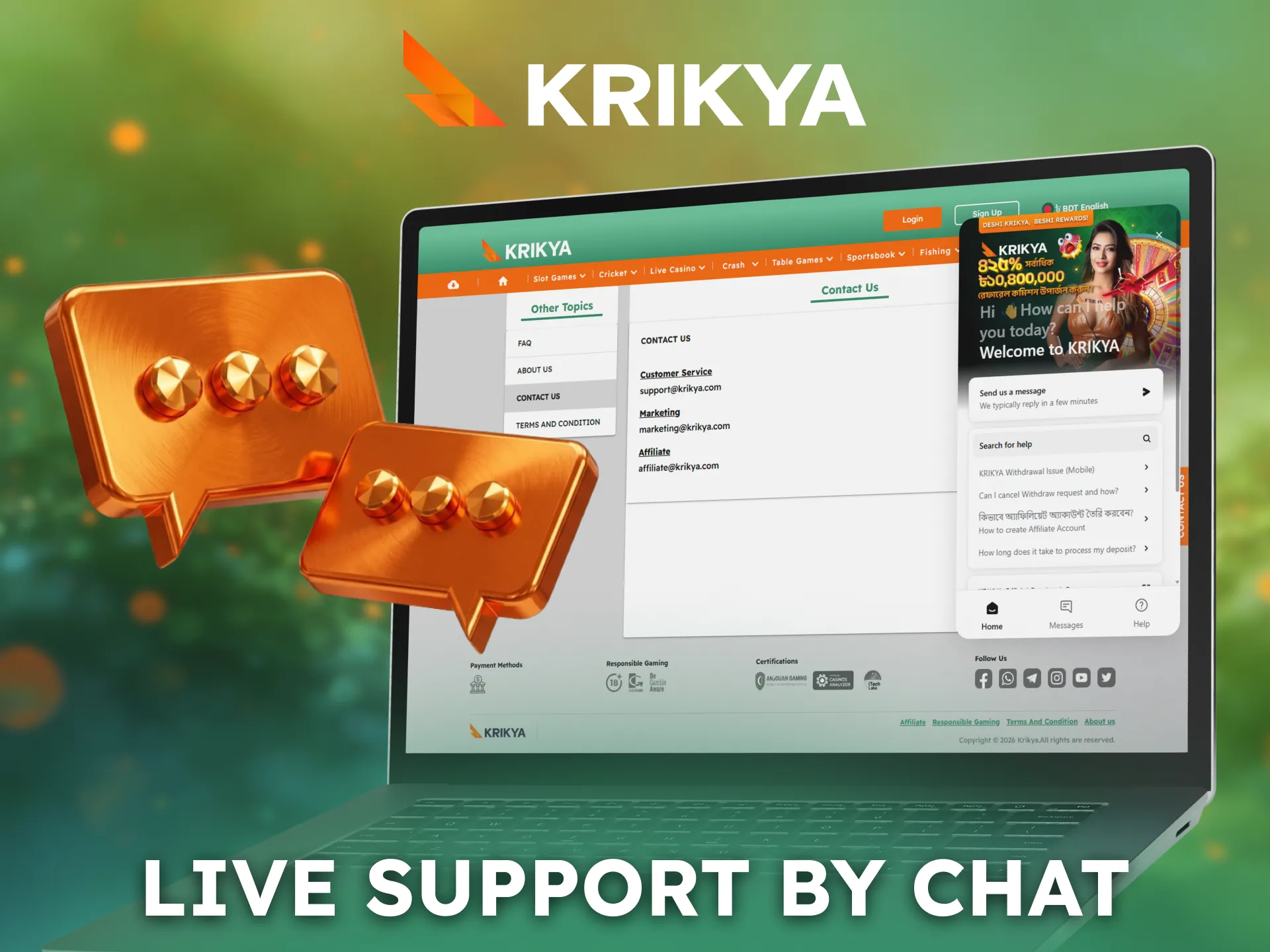 Get instant help through Krikya live chat support in Bangladesh.